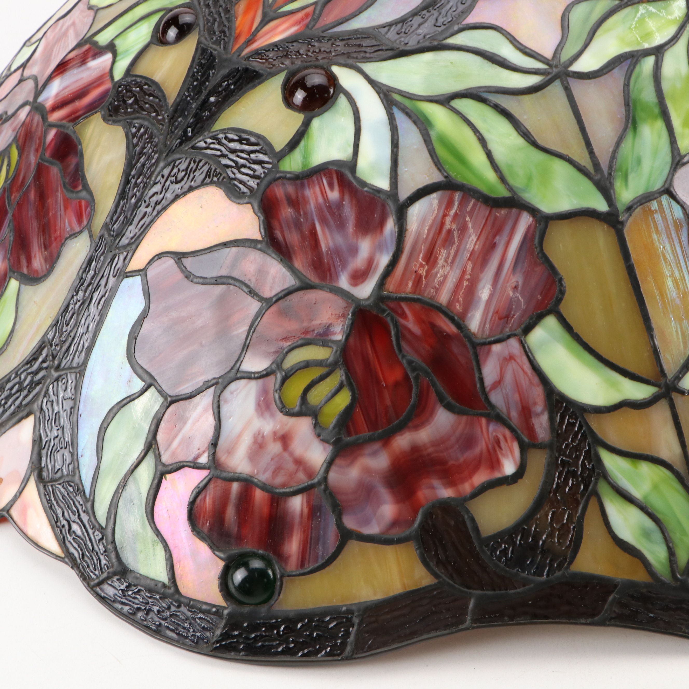 Quoizel Collectibles Art Nouveau Peonies Slag Glass and Jewelled Lampshade