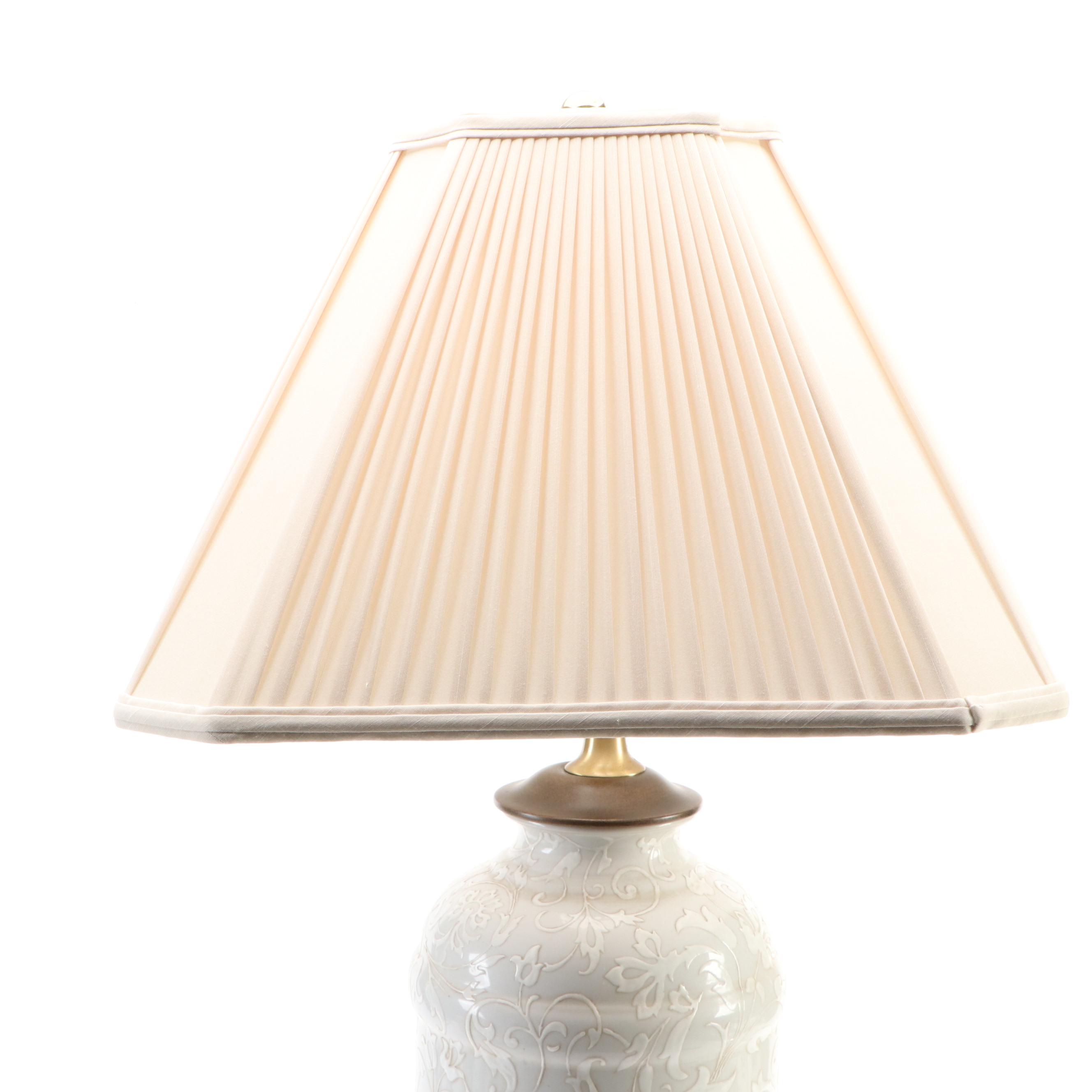 Oriental Accent Slip Decorated Table Lamp with Silk Pleat & Quarter Panel Shade