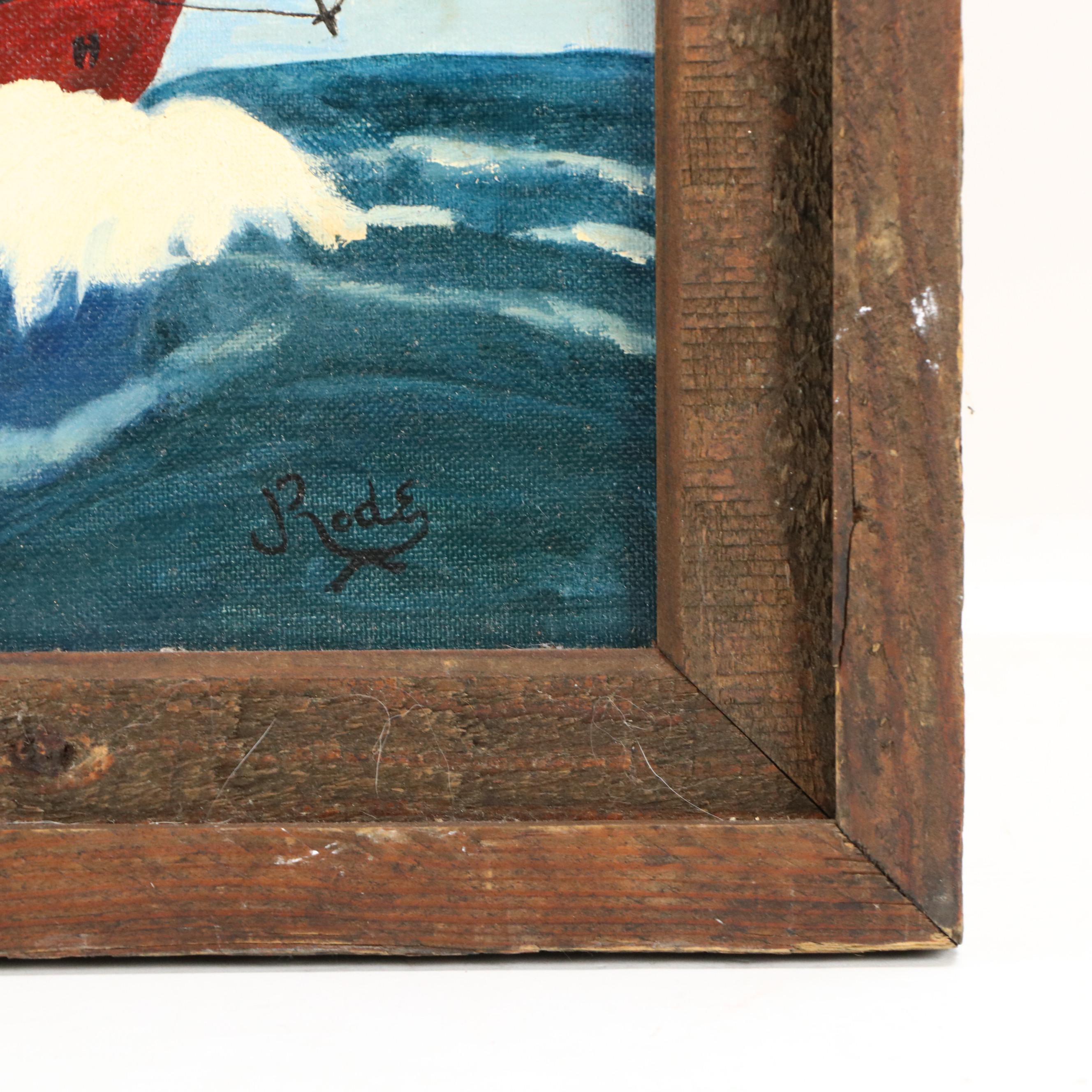 Maritime Oil Painting with Clipper Ship, Late 20th Century