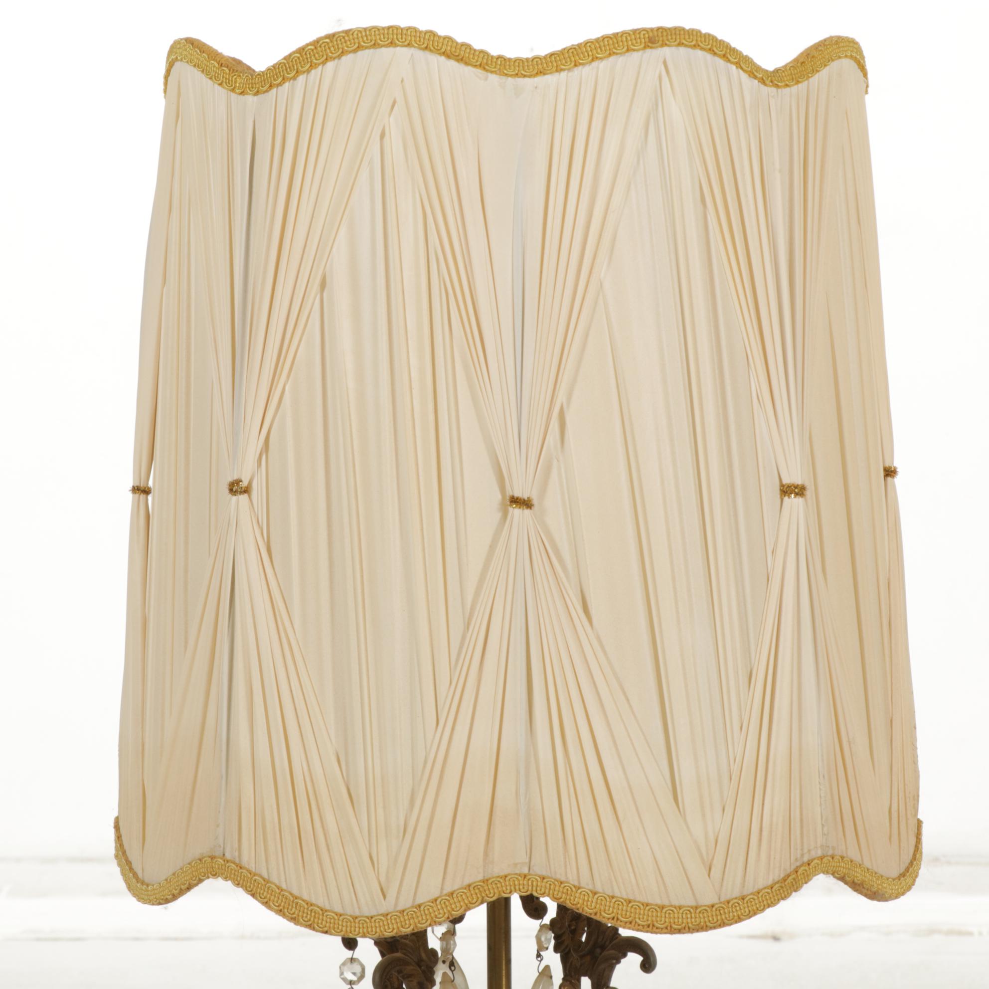 Hollywood Regency Glass & Brass Table Lamps with Custom Drum Shades, Vintage