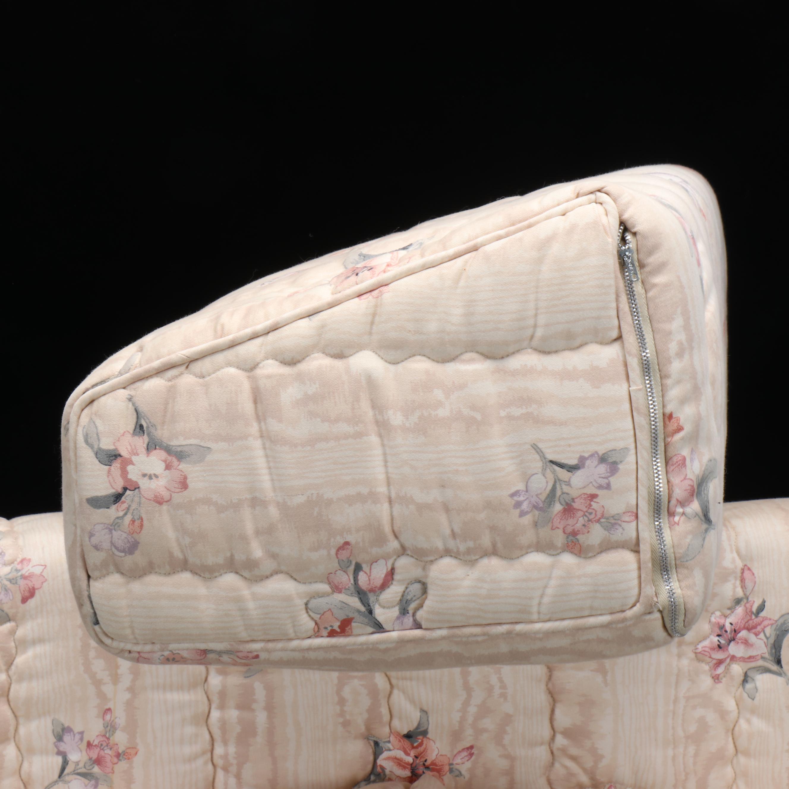 Moire and Floral Print Bedspread with Matching Headboard Wedge Pillows