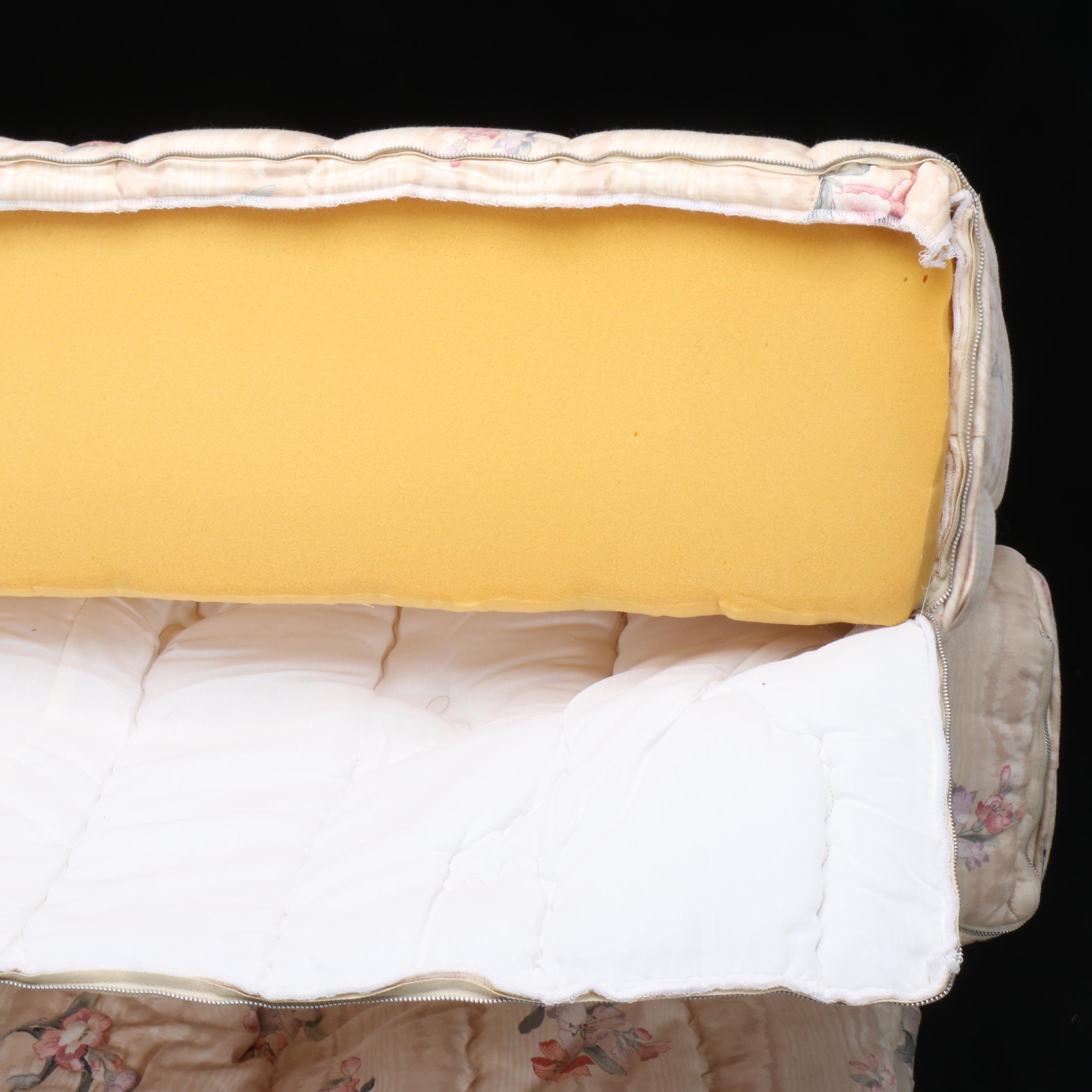 Moire and Floral Print Bedspread with Matching Headboard Wedge Pillows