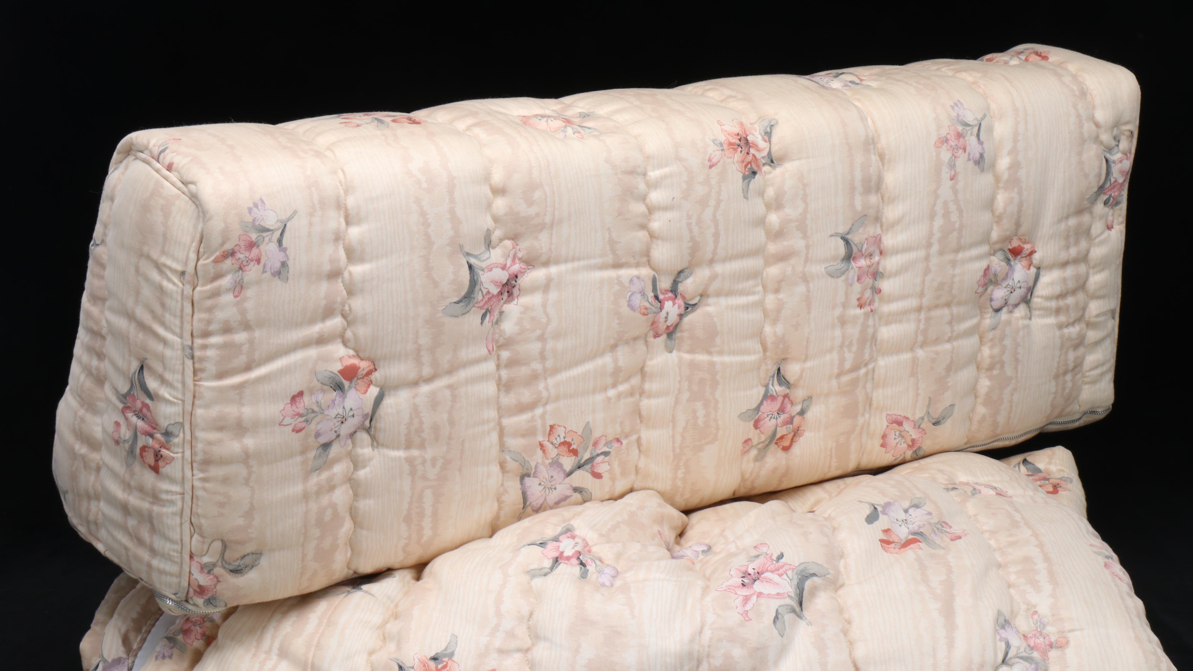 Moire and Floral Print Bedspread with Matching Headboard Wedge Pillows