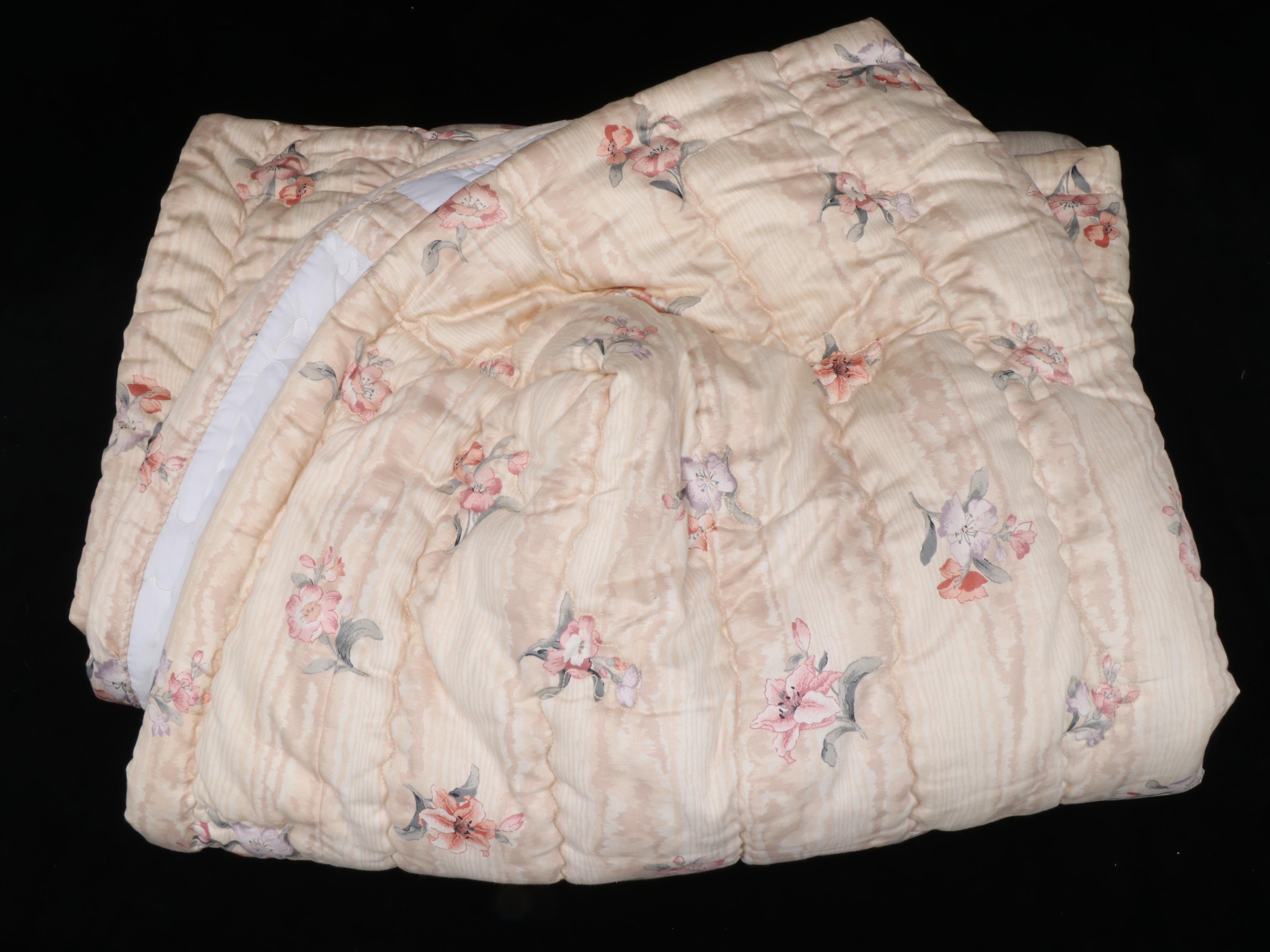 Moire and Floral Print Bedspread with Matching Headboard Wedge Pillows