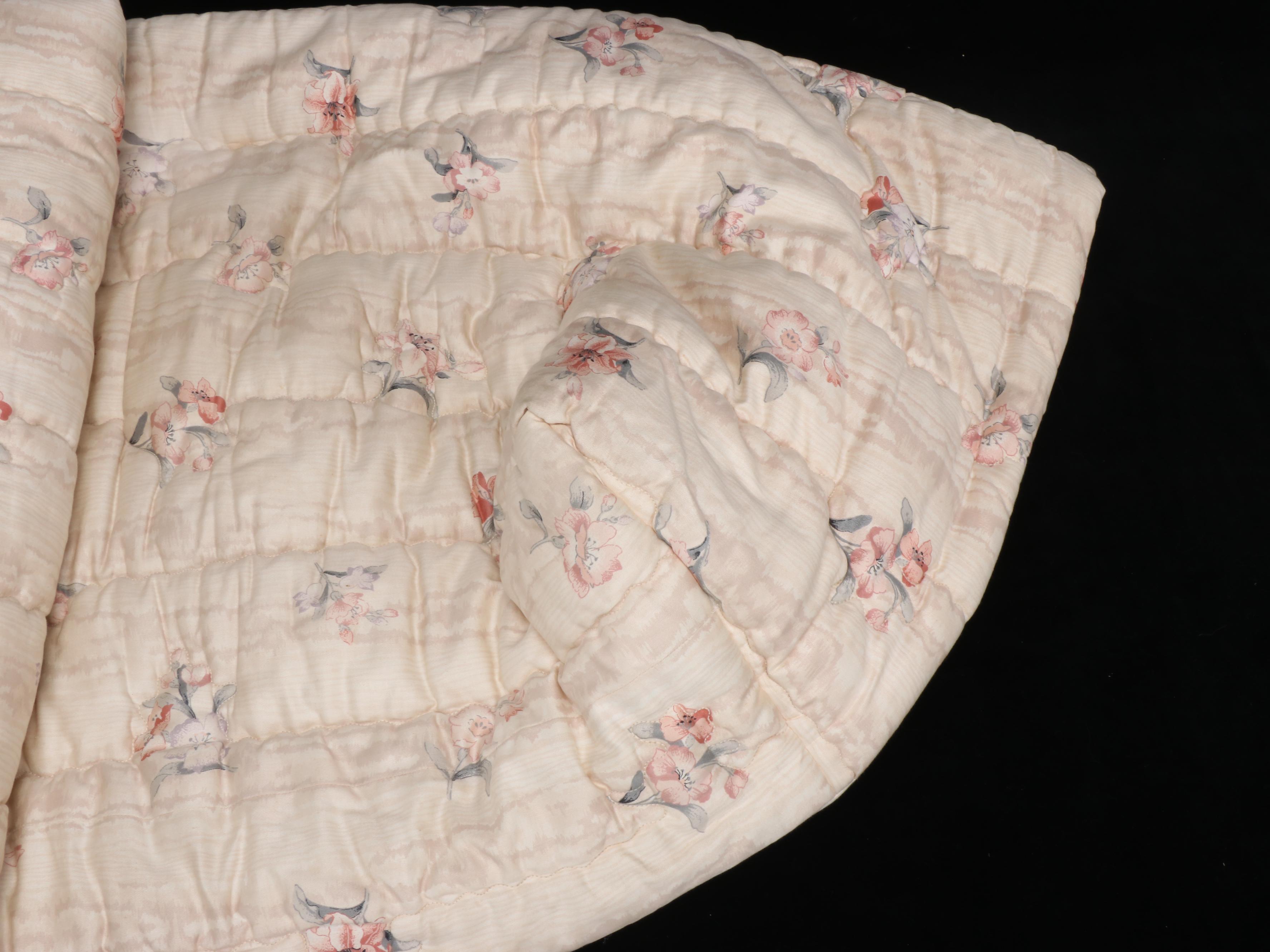 Moire and Floral Print Bedspread with Matching Headboard Wedge Pillows