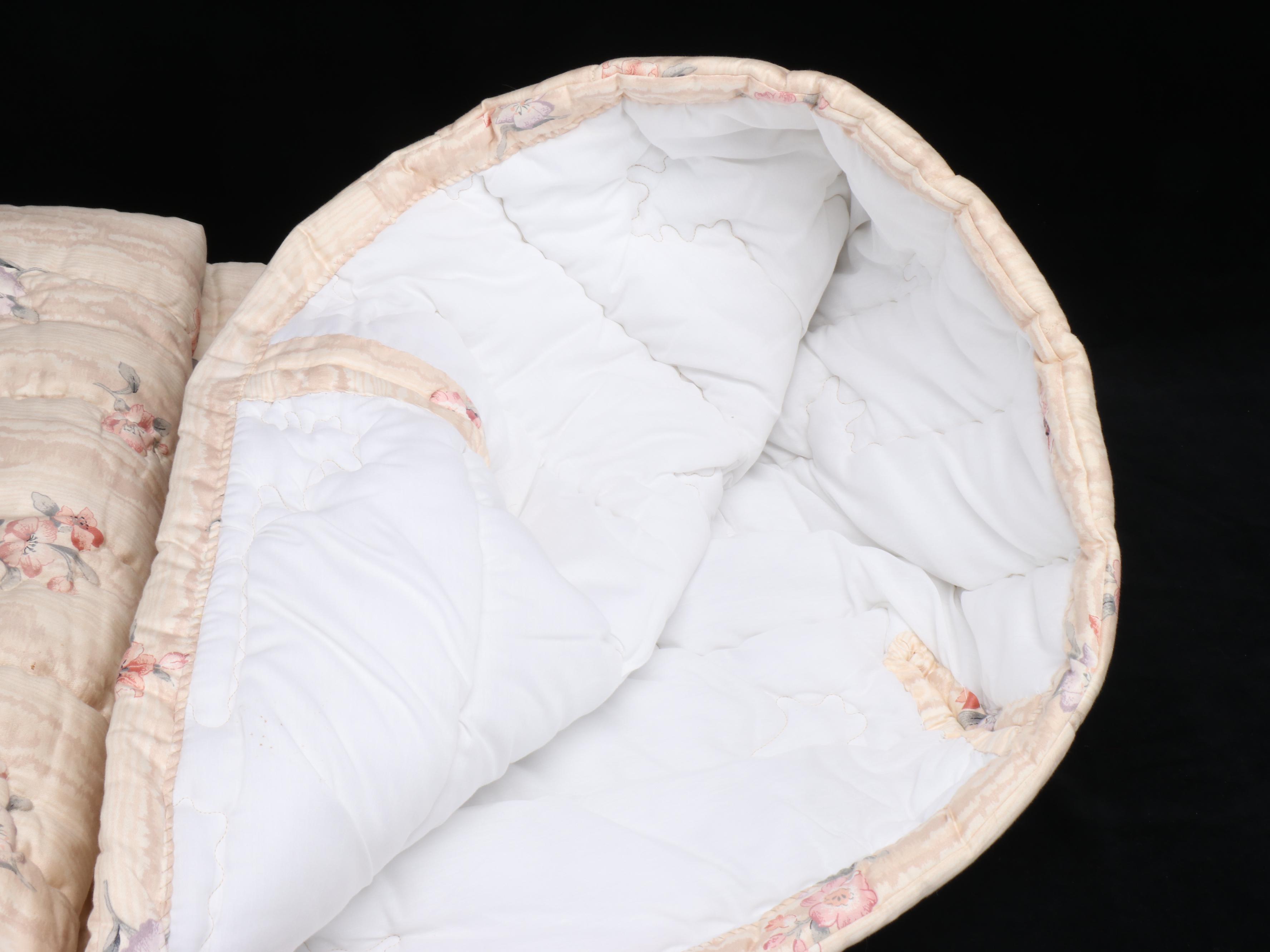 Moire and Floral Print Bedspread with Matching Headboard Wedge Pillows