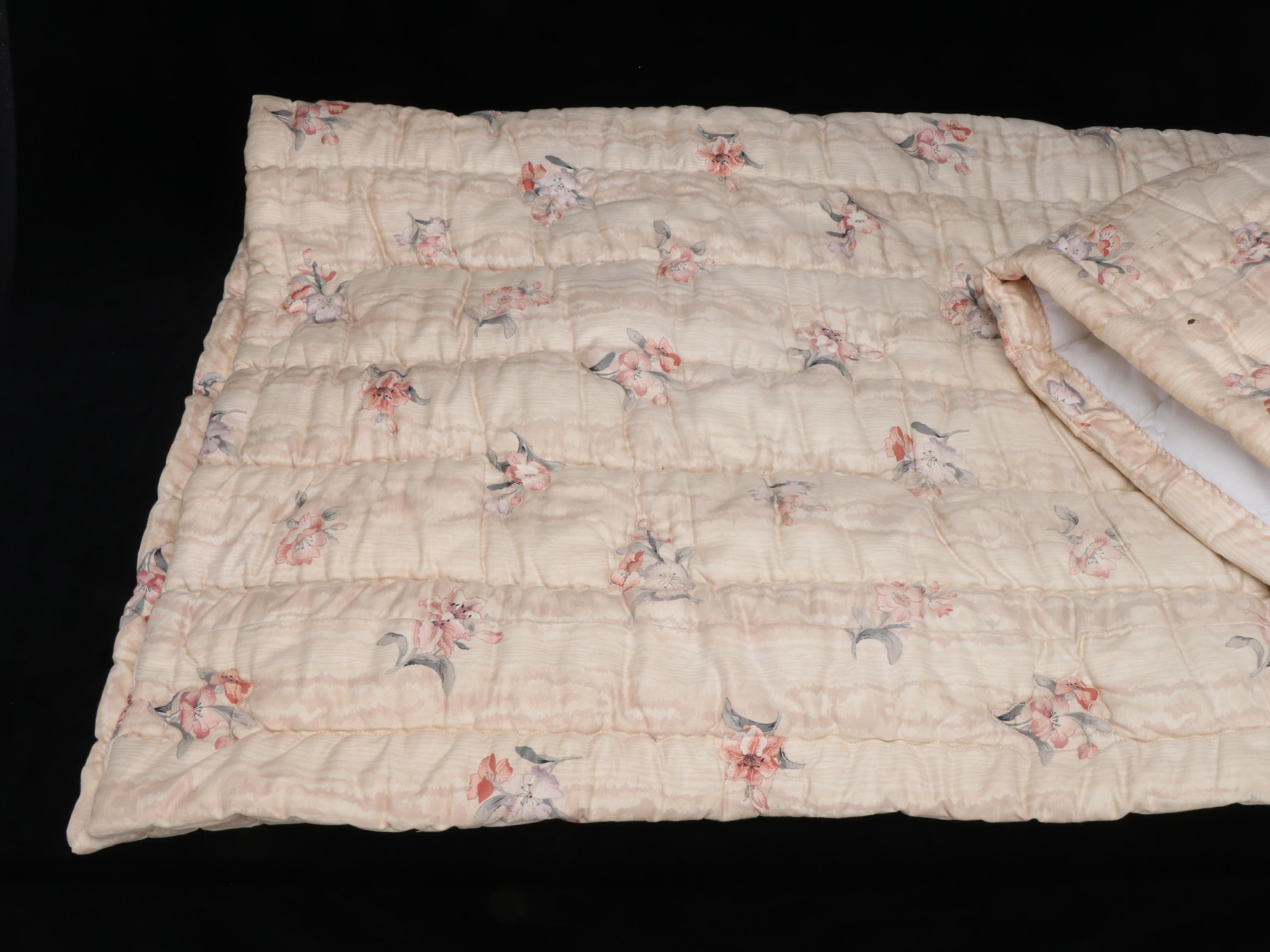 Moire and Floral Print Bedspread with Matching Headboard Wedge Pillows