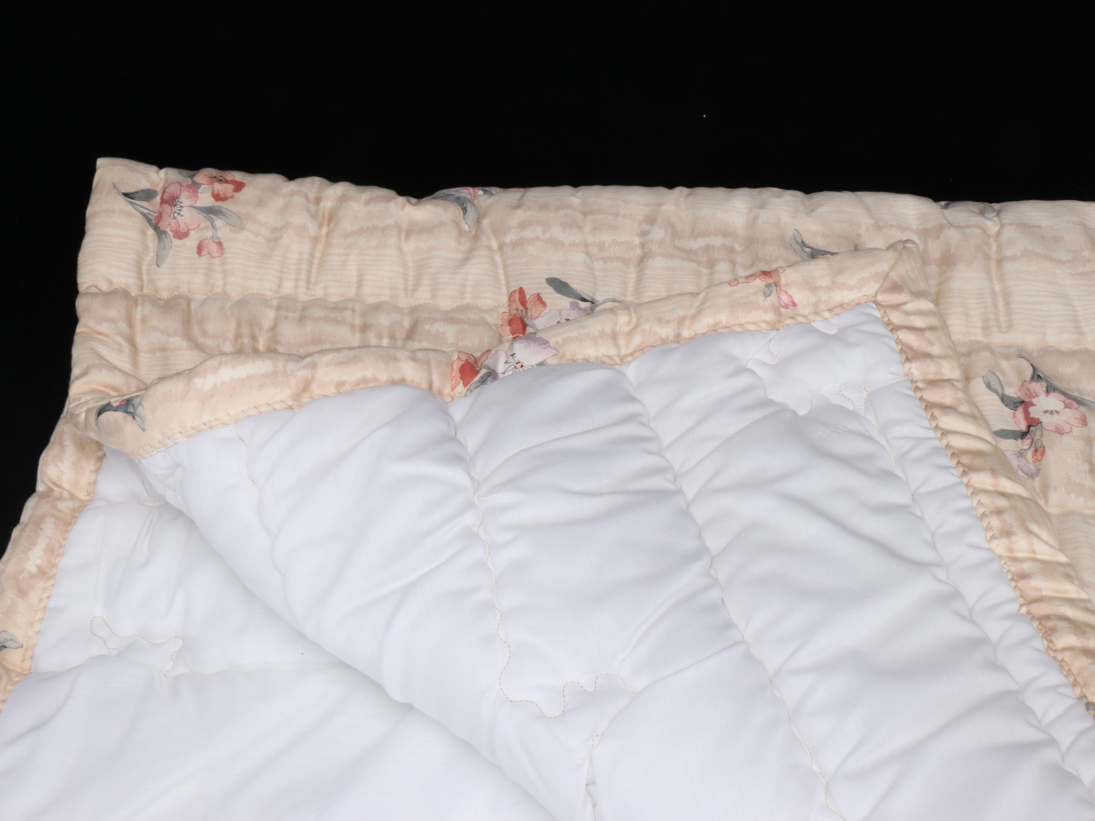 Moire and Floral Print Bedspread with Matching Headboard Wedge Pillows