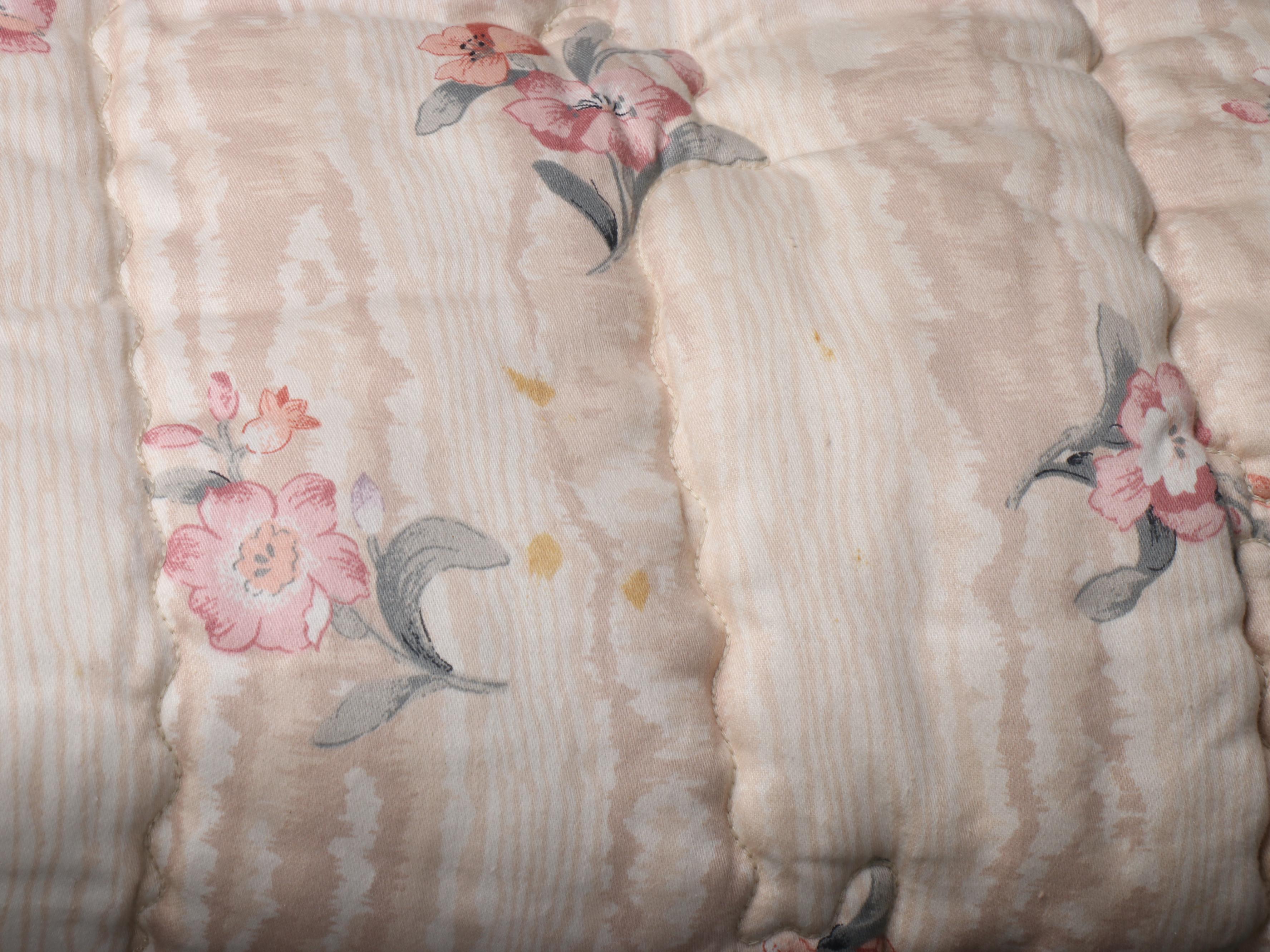 Moire and Floral Print Bedspread with Matching Headboard Wedge Pillows