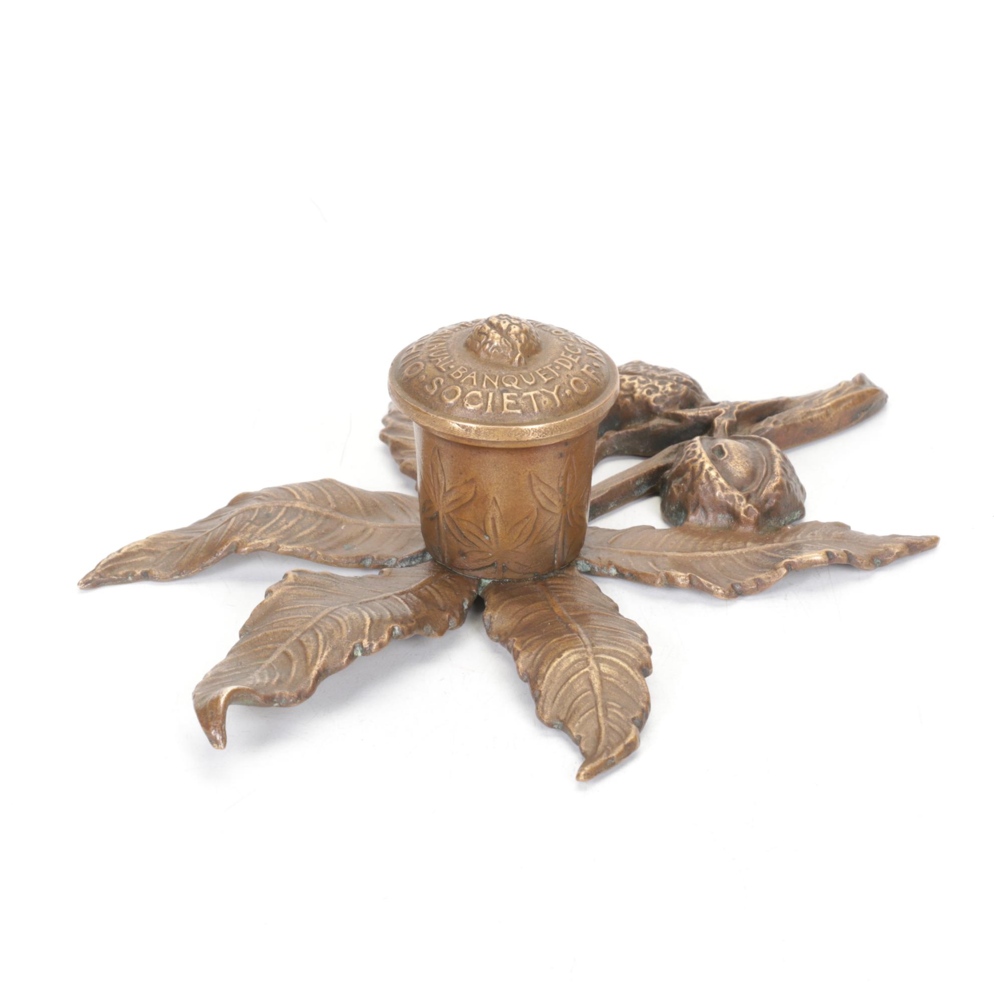 Bronze Buckeye Inkwell for Ohio Society of New York, 1913
