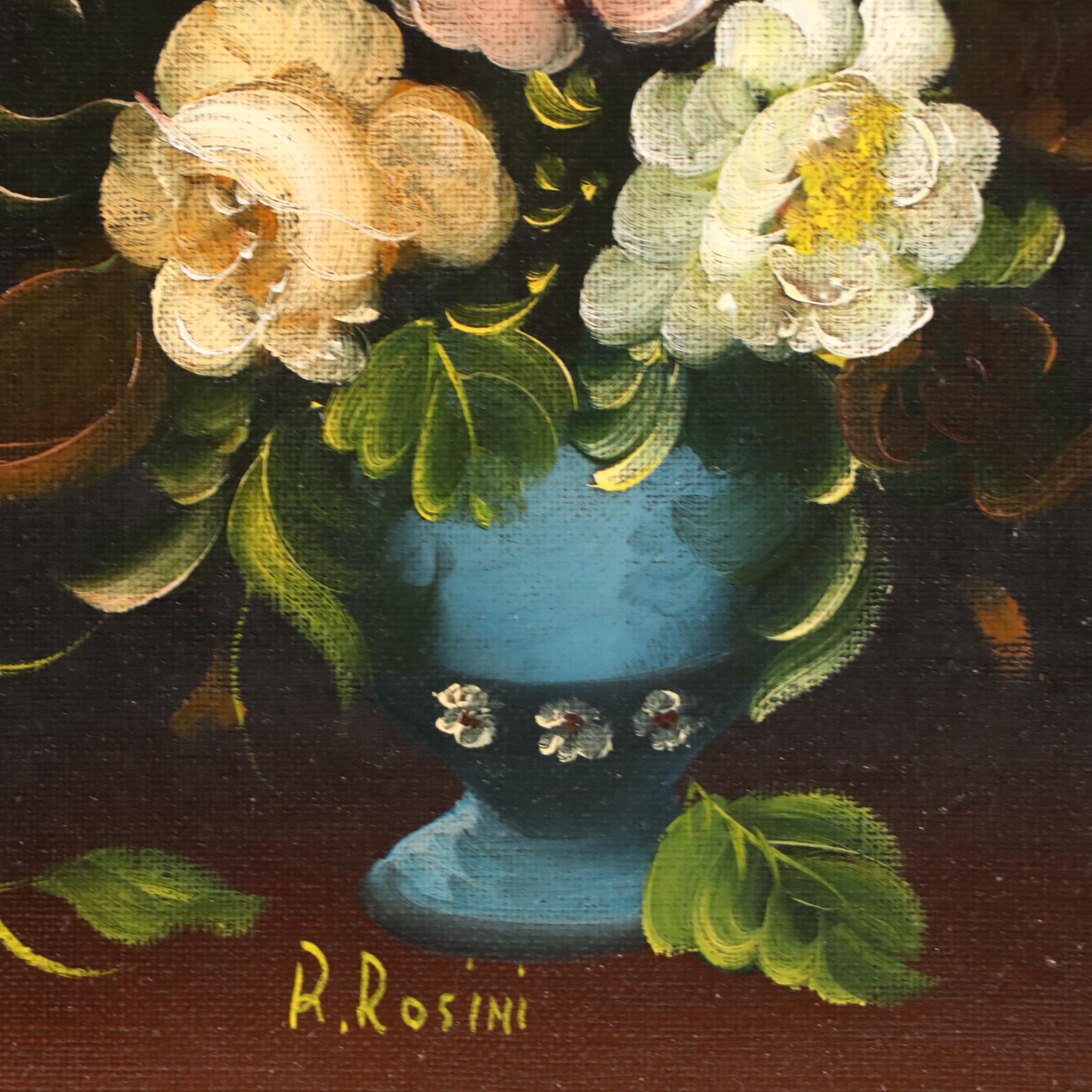 R. Rosini Floral Still Life Oil Painting, Late 20th Century