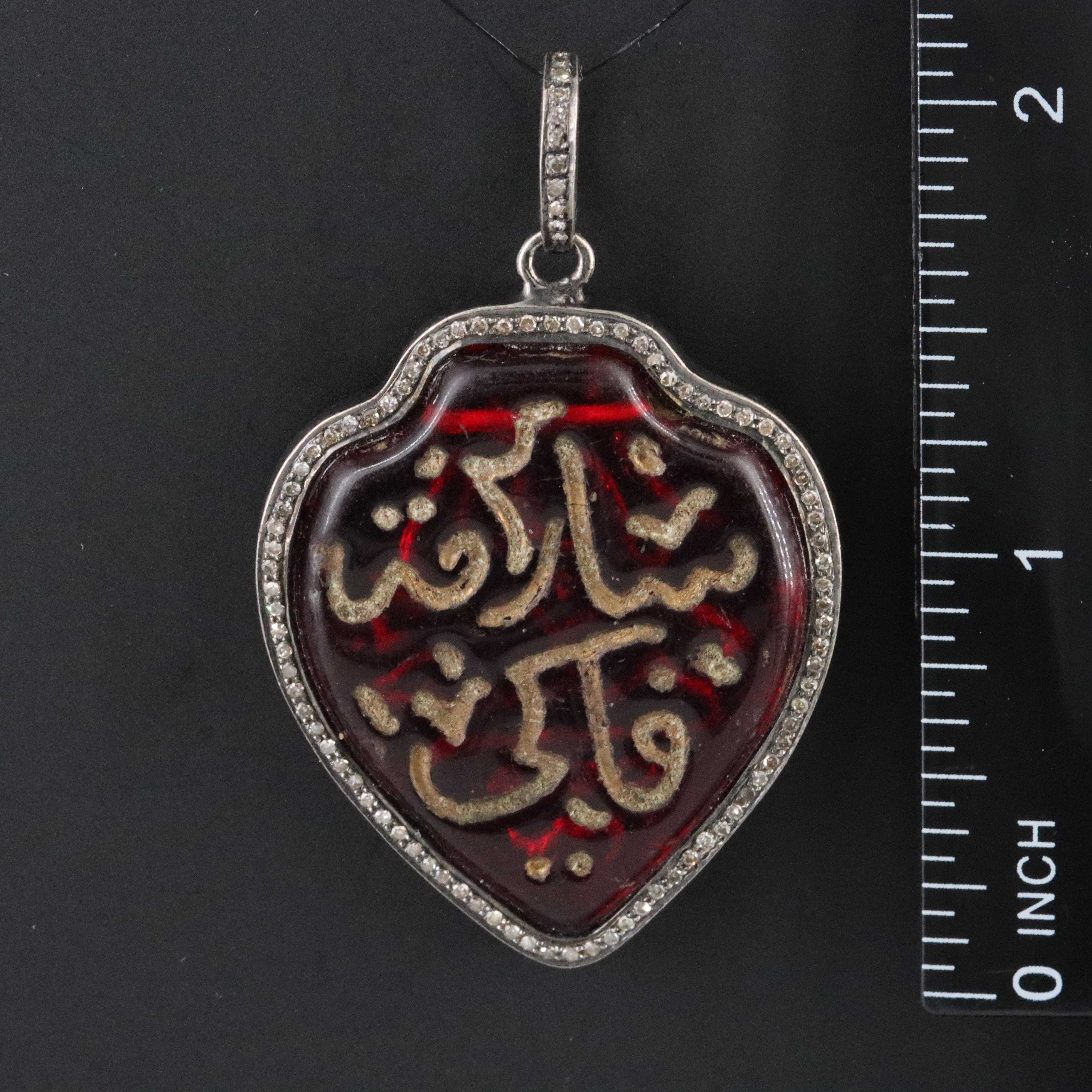 900 Silver Arabic Glass and Diamond Pendant