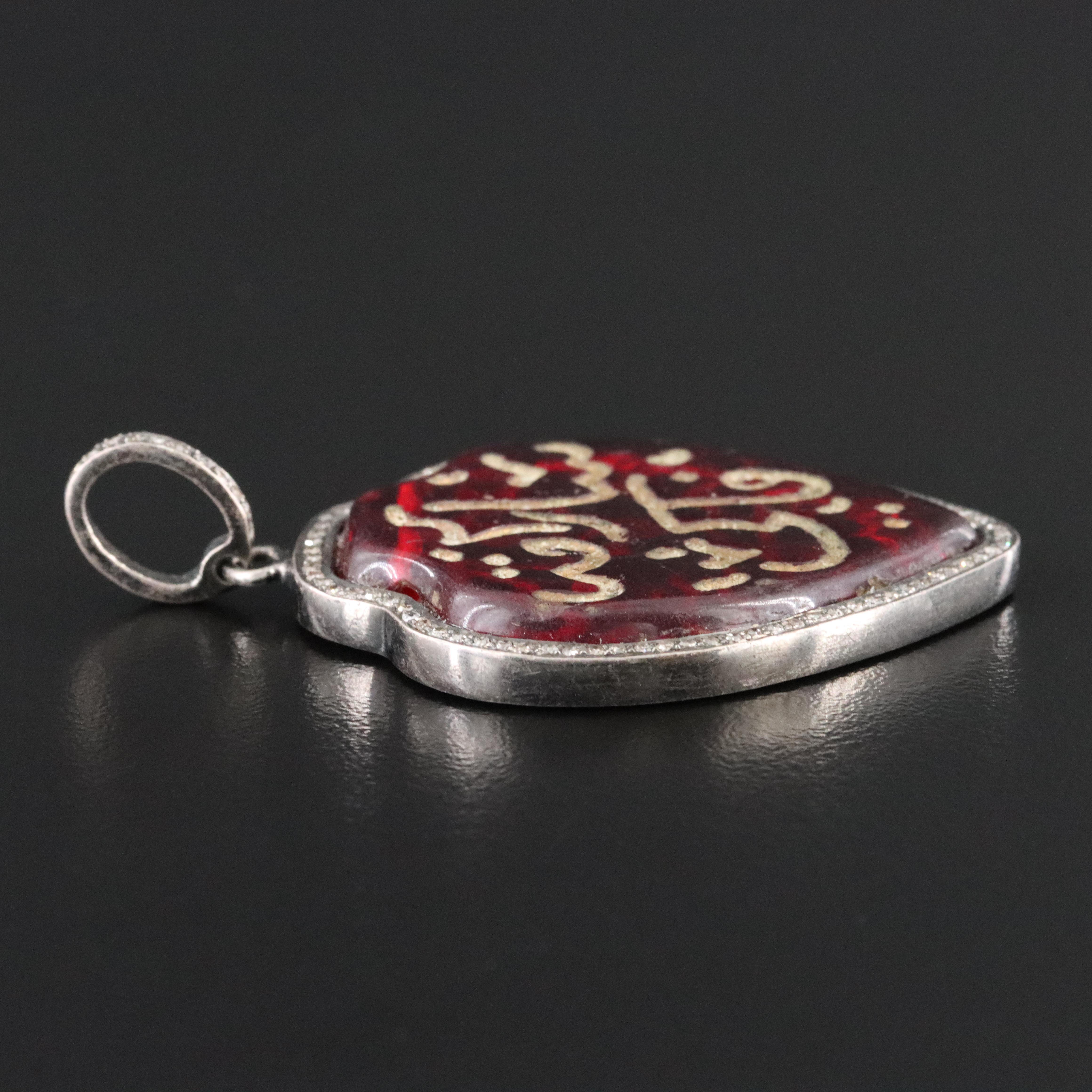 900 Silver Arabic Glass and Diamond Pendant