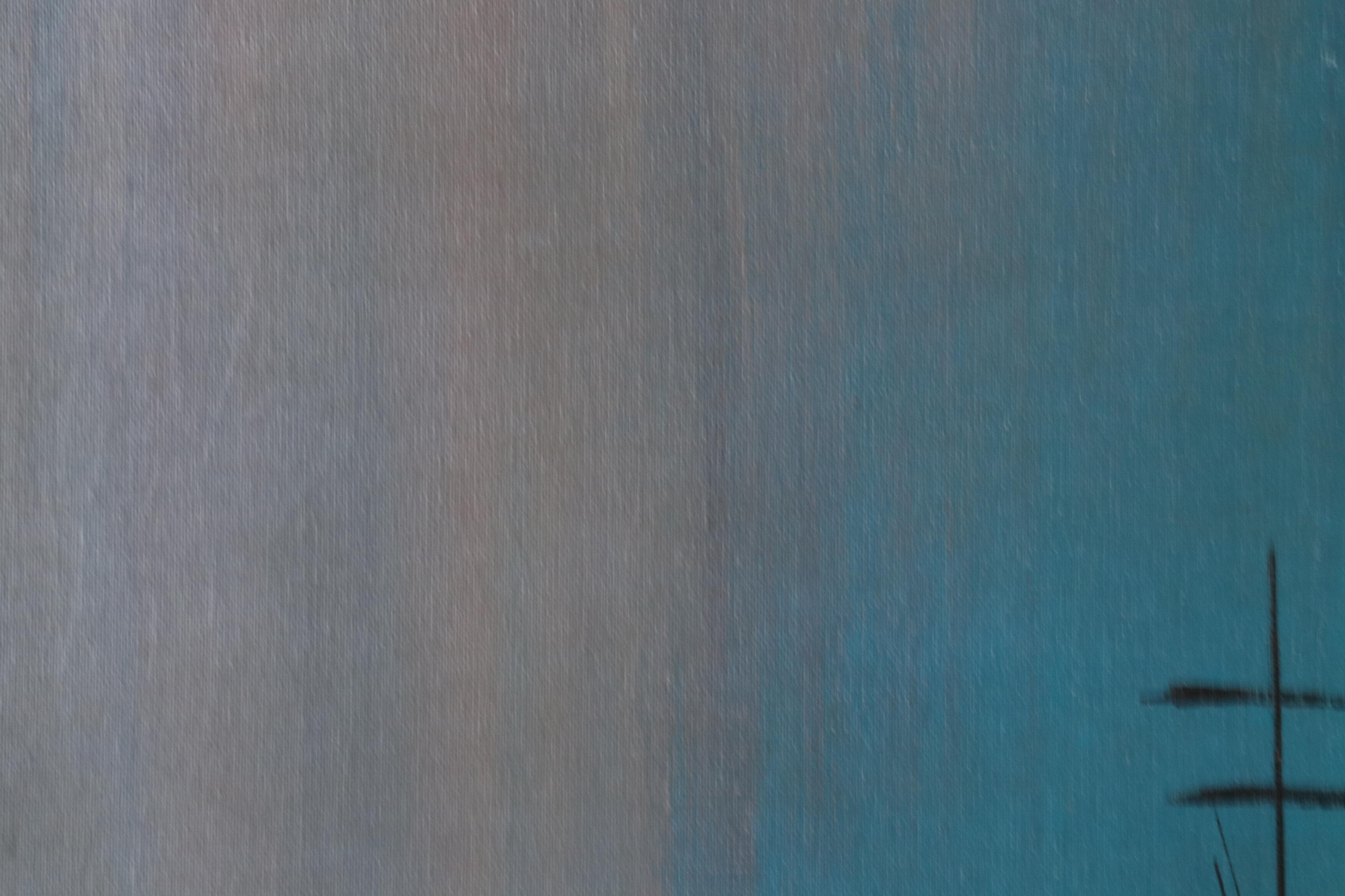 Carlo of Hollywood Oil Painting of Abstracted Sailboats, Mid-20th Century