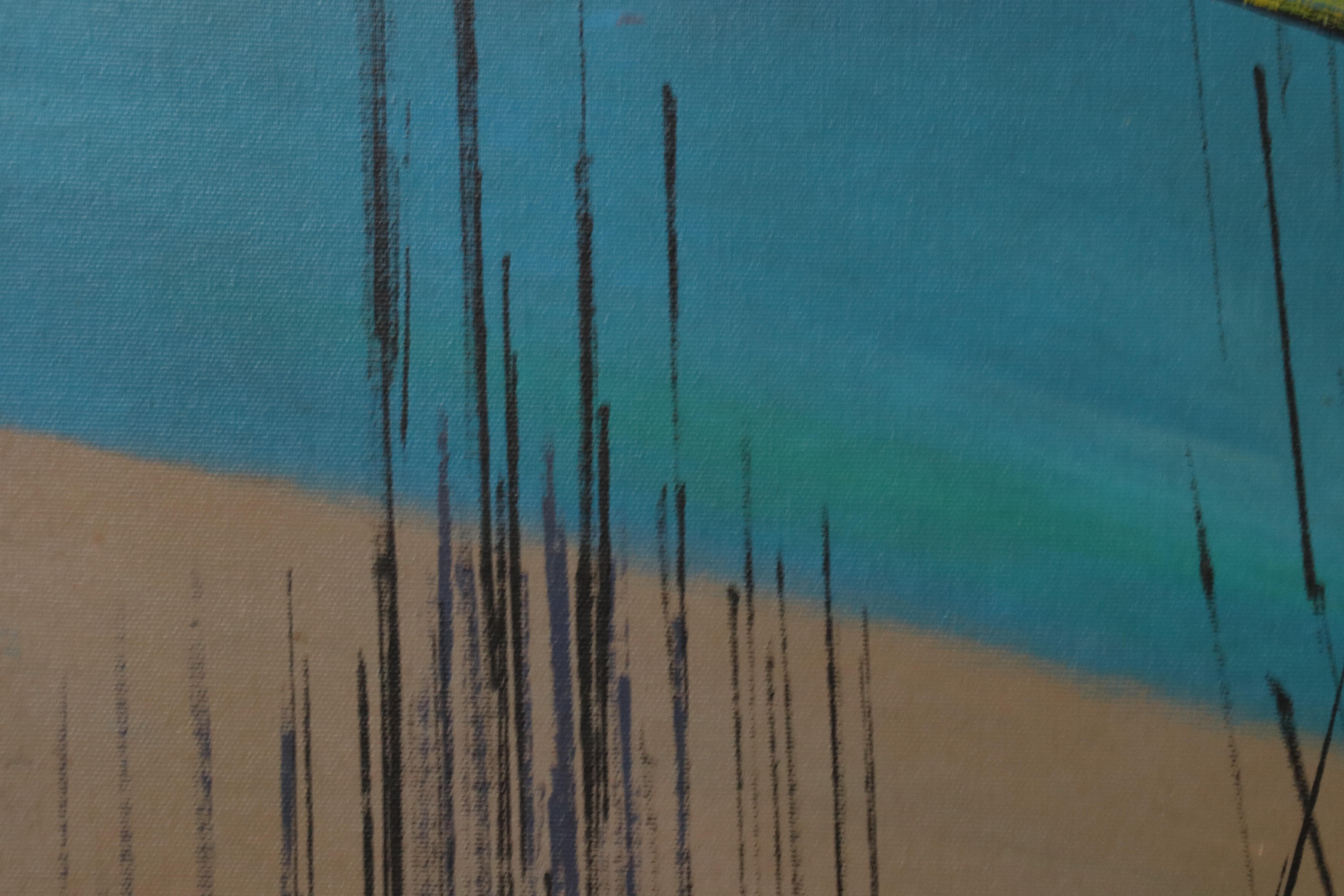 Carlo of Hollywood Oil Painting of Abstracted Sailboats, Mid-20th Century