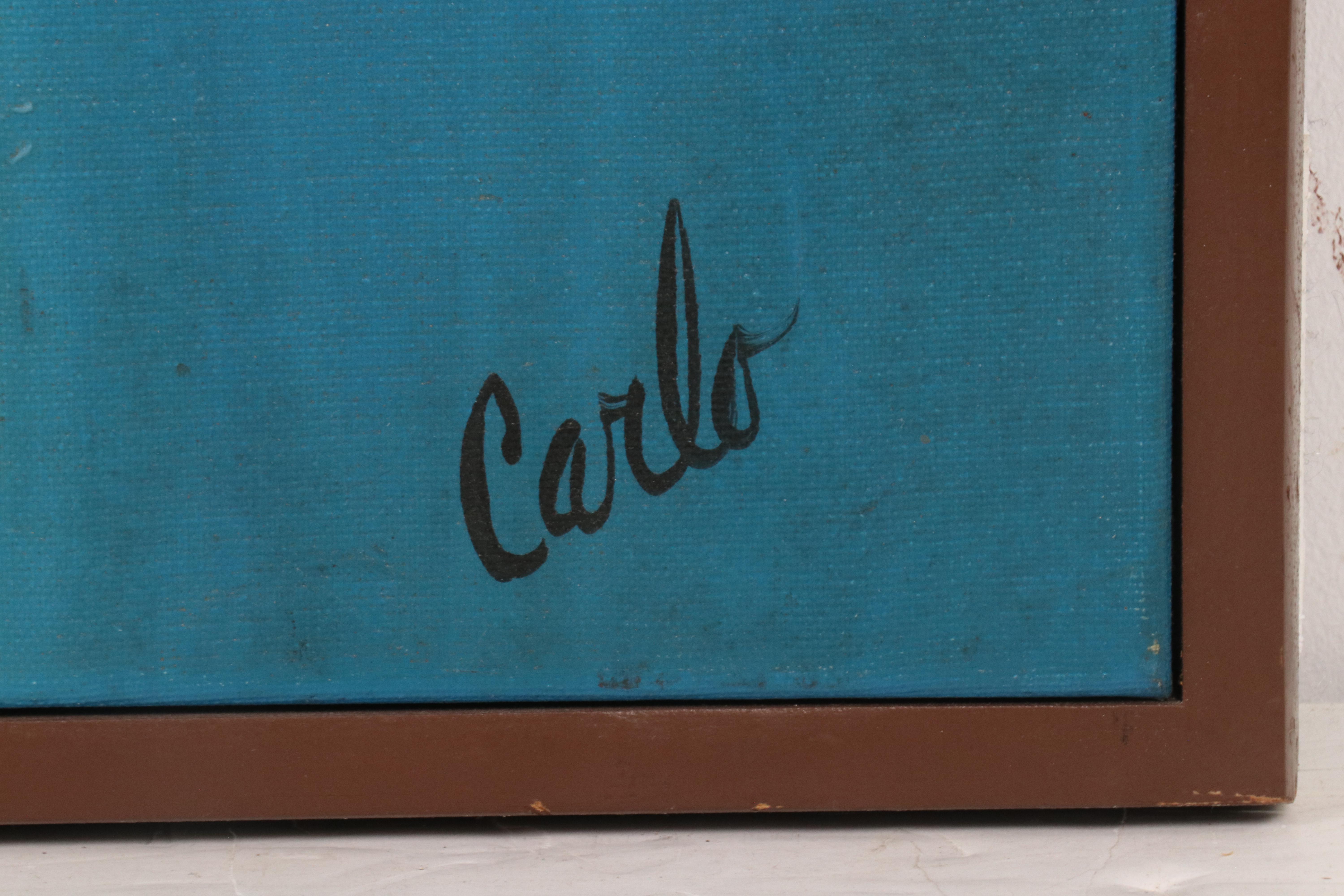 Carlo of Hollywood Oil Painting of Abstracted Sailboats, Mid-20th Century