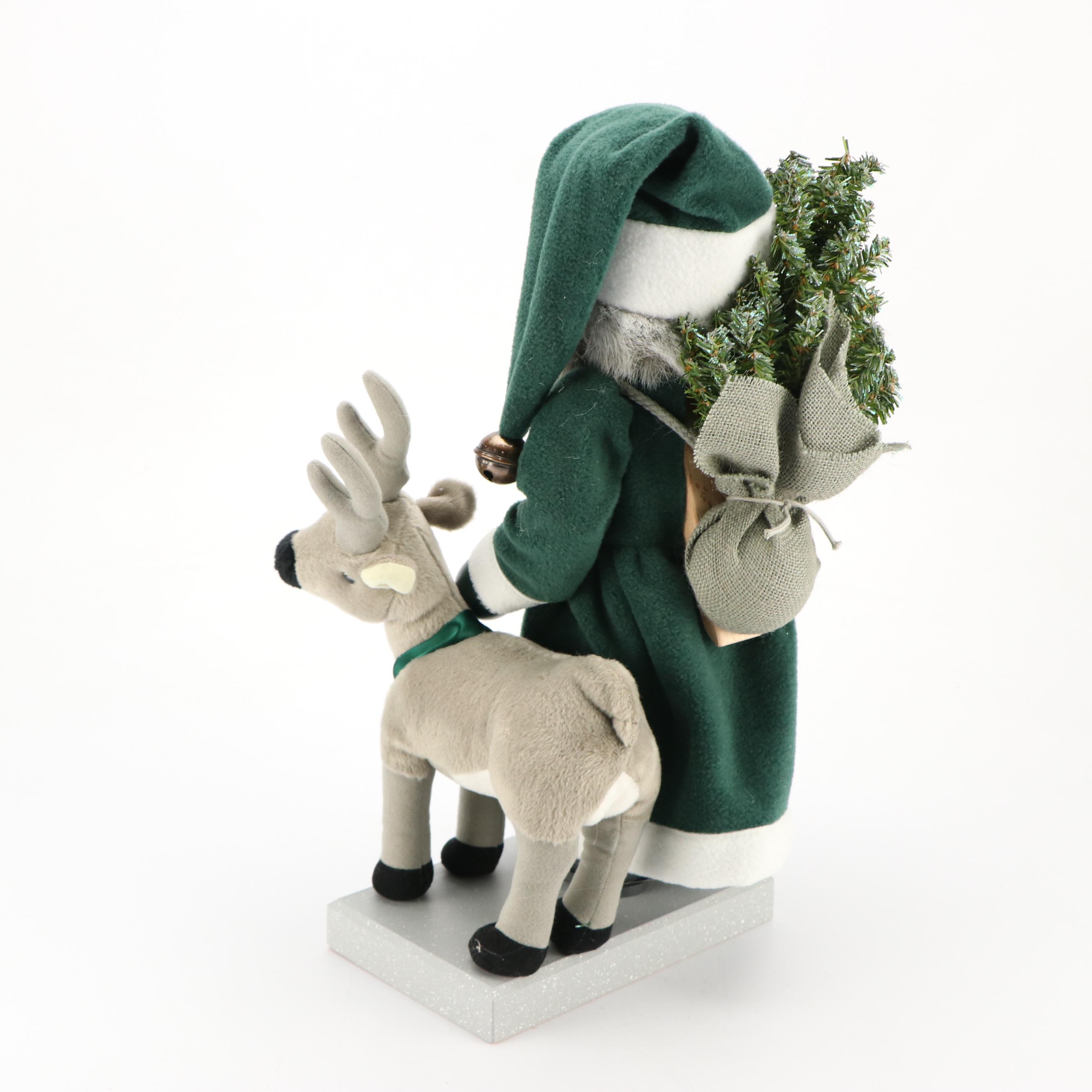 Christian Ulbricht Handcrafted Wooden Santa and Reindeer Nutcracker