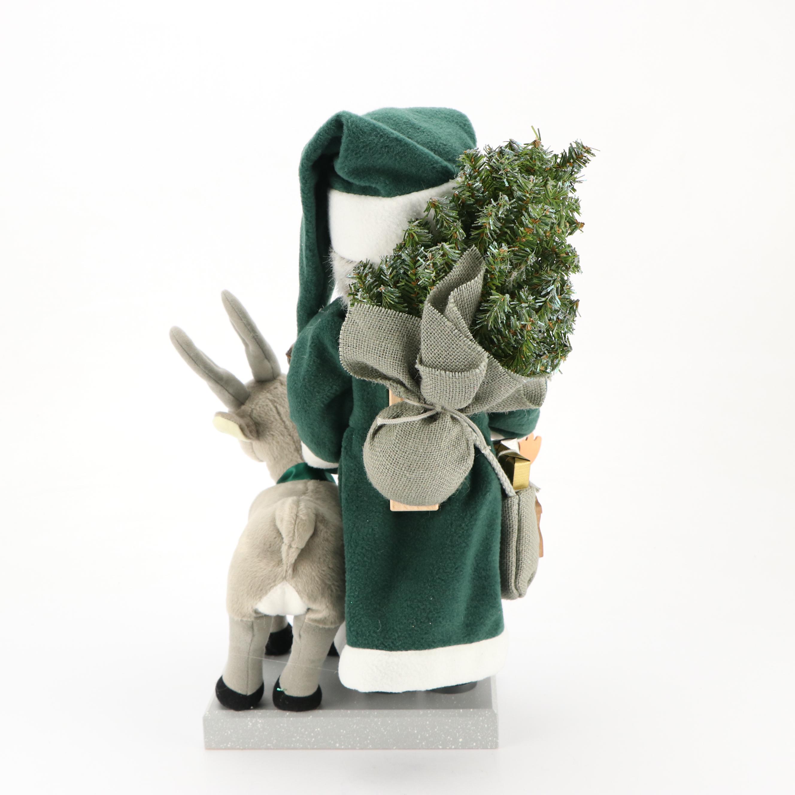 Christian Ulbricht Handcrafted Wooden Santa and Reindeer Nutcracker