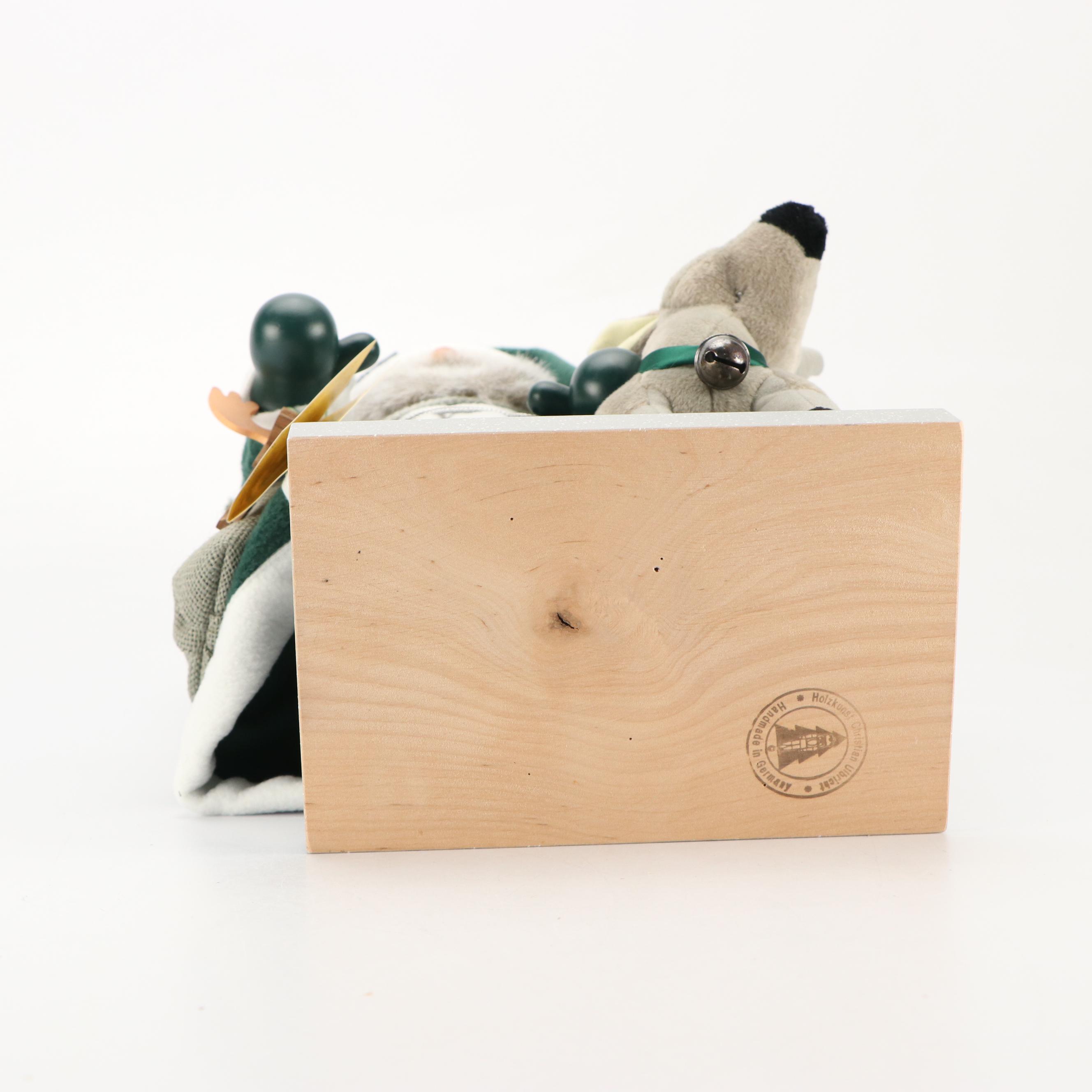 Christian Ulbricht Handcrafted Wooden Santa and Reindeer Nutcracker