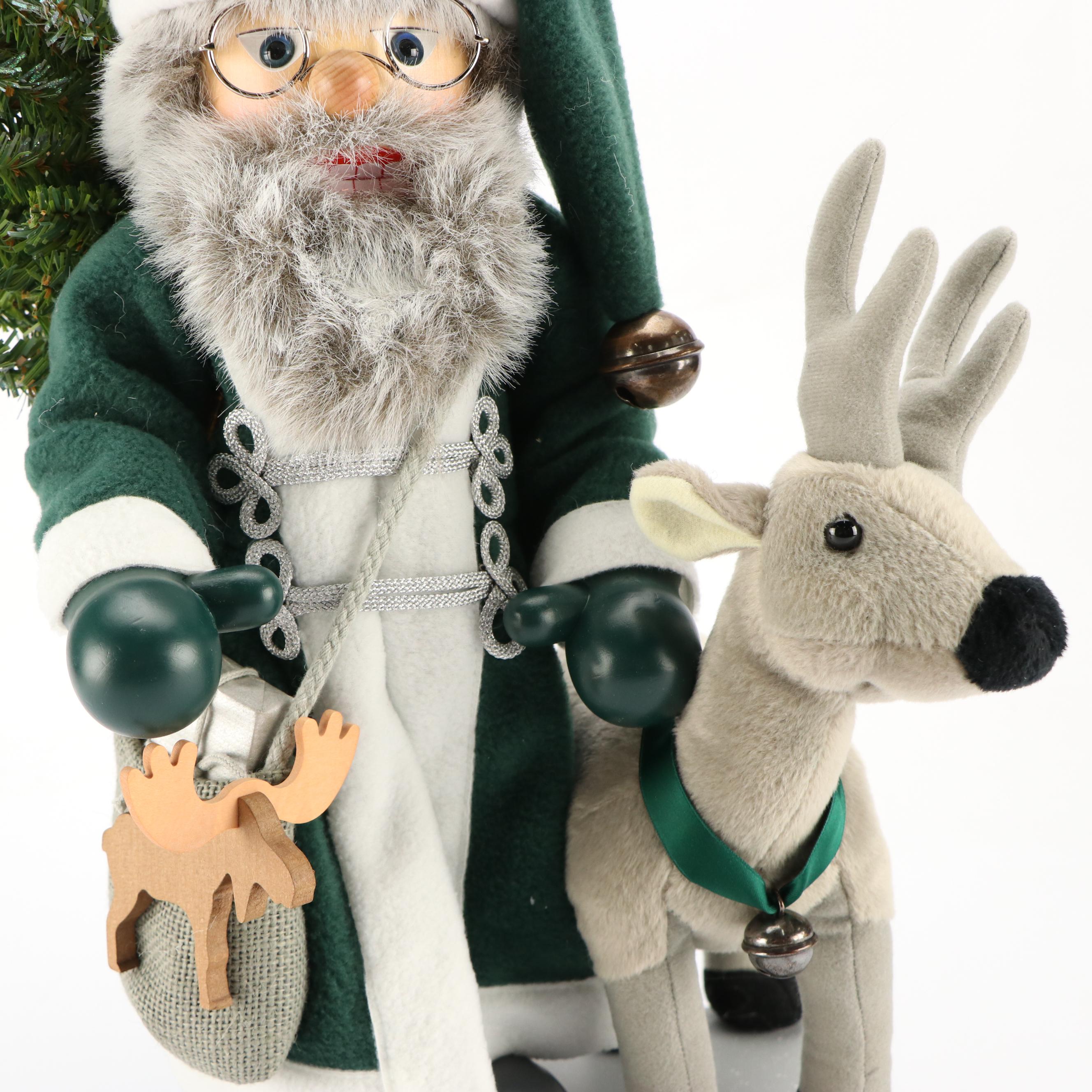 Christian Ulbricht Handcrafted Wooden Santa and Reindeer Nutcracker