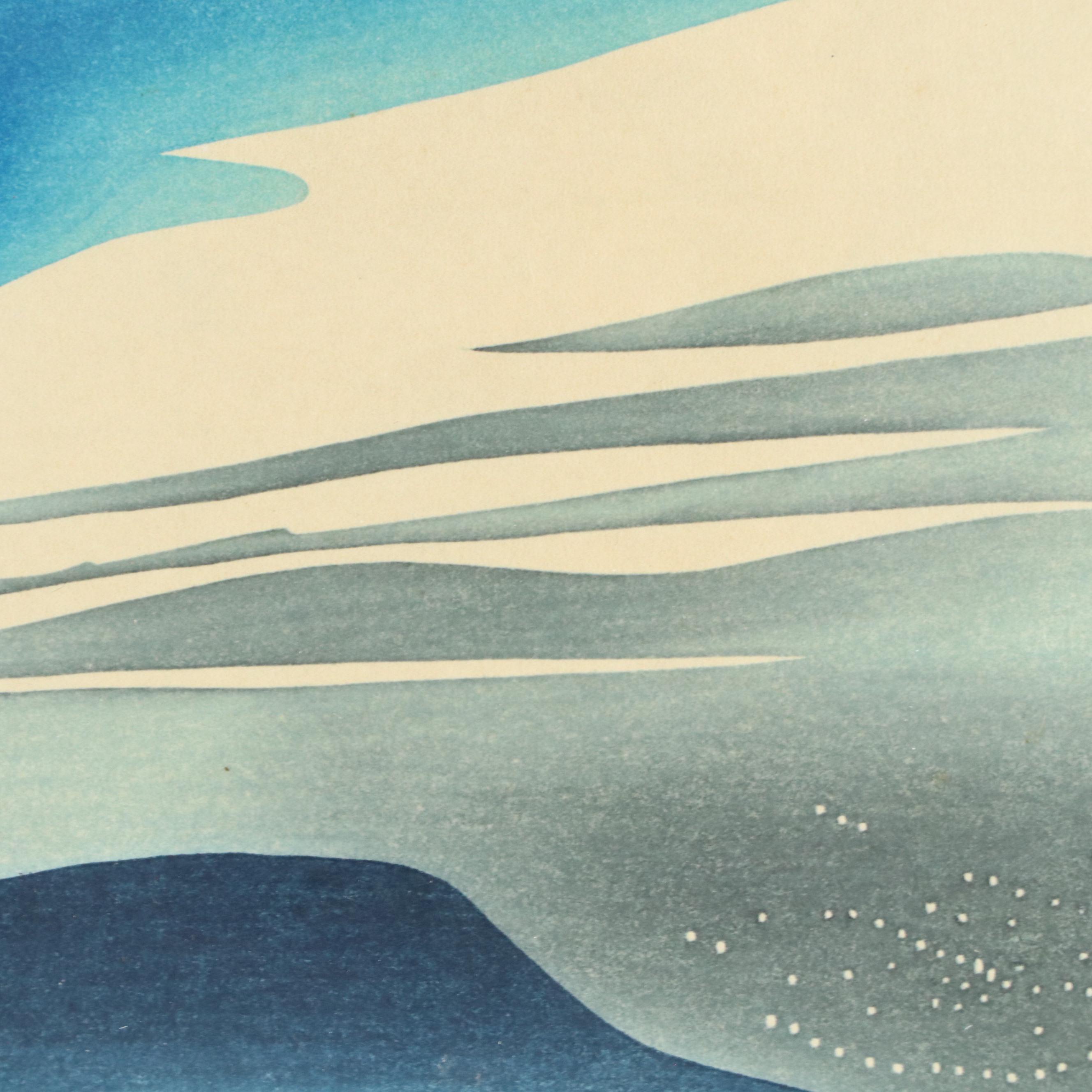 Toshijiro Inagaki Woodblock of Evening Sky with Full Moon, Circa 1948