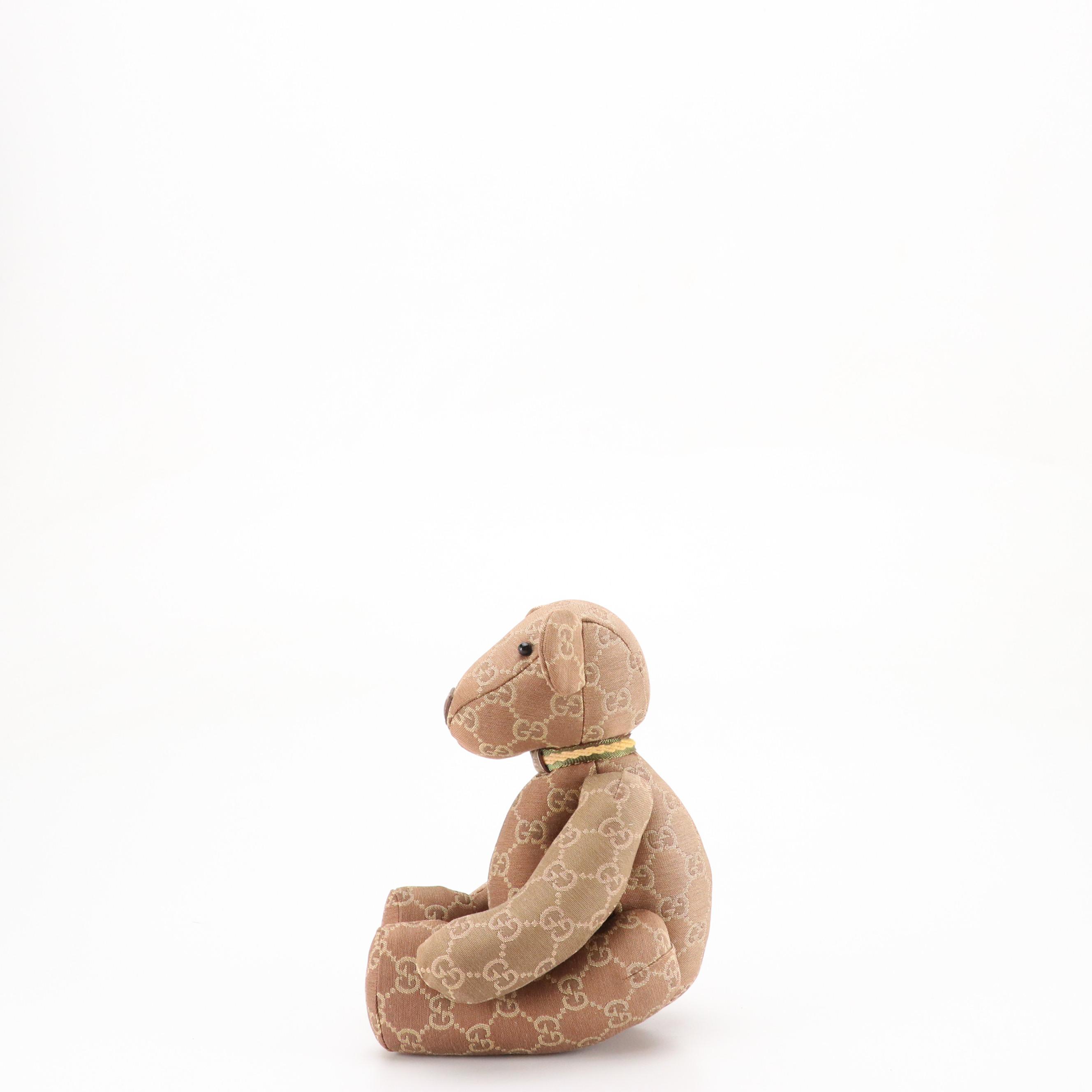 Gucci Stuffed Teddy Bear Toy in GG Canvas with Leather Detail