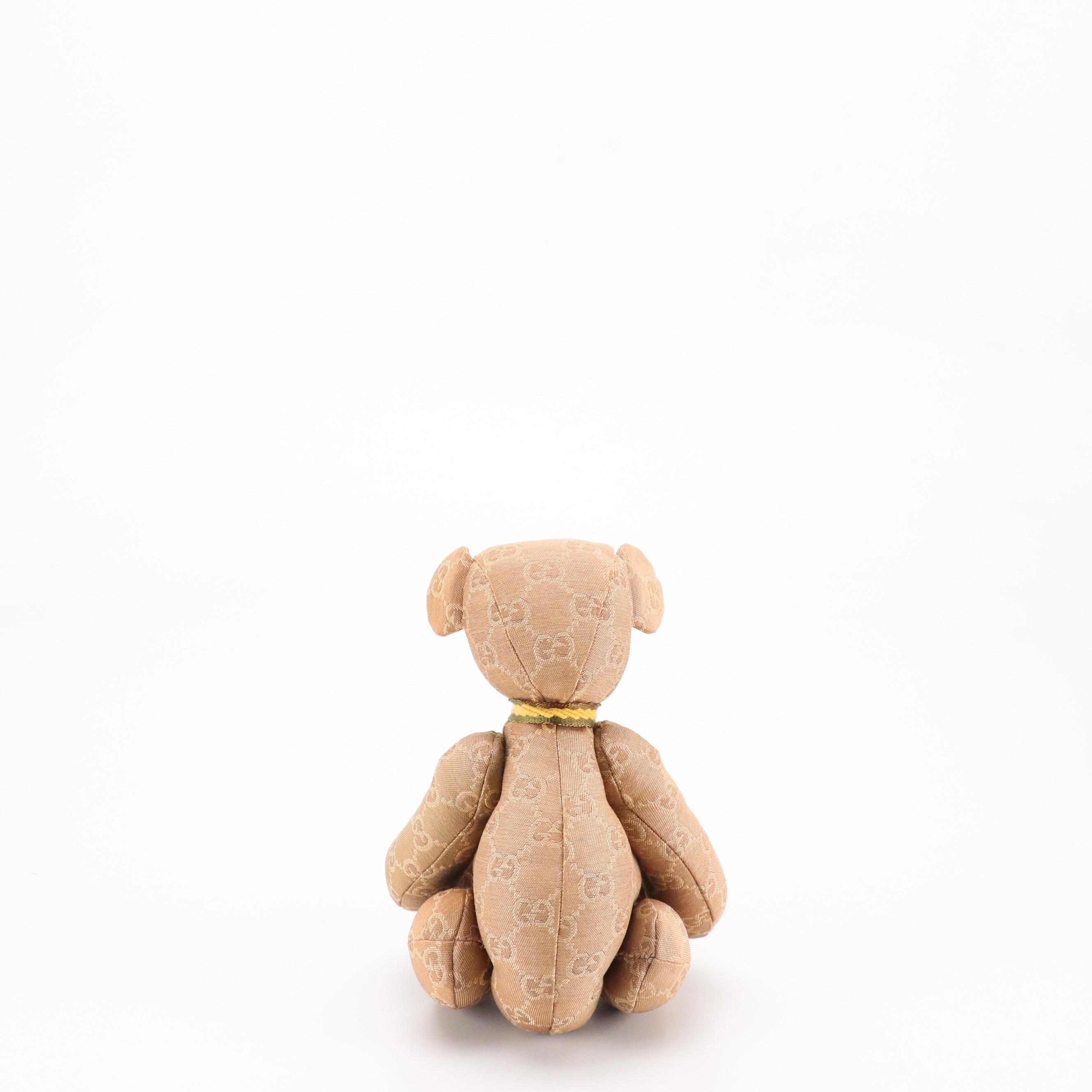 Gucci Stuffed Teddy Bear Toy in GG Canvas with Leather Detail