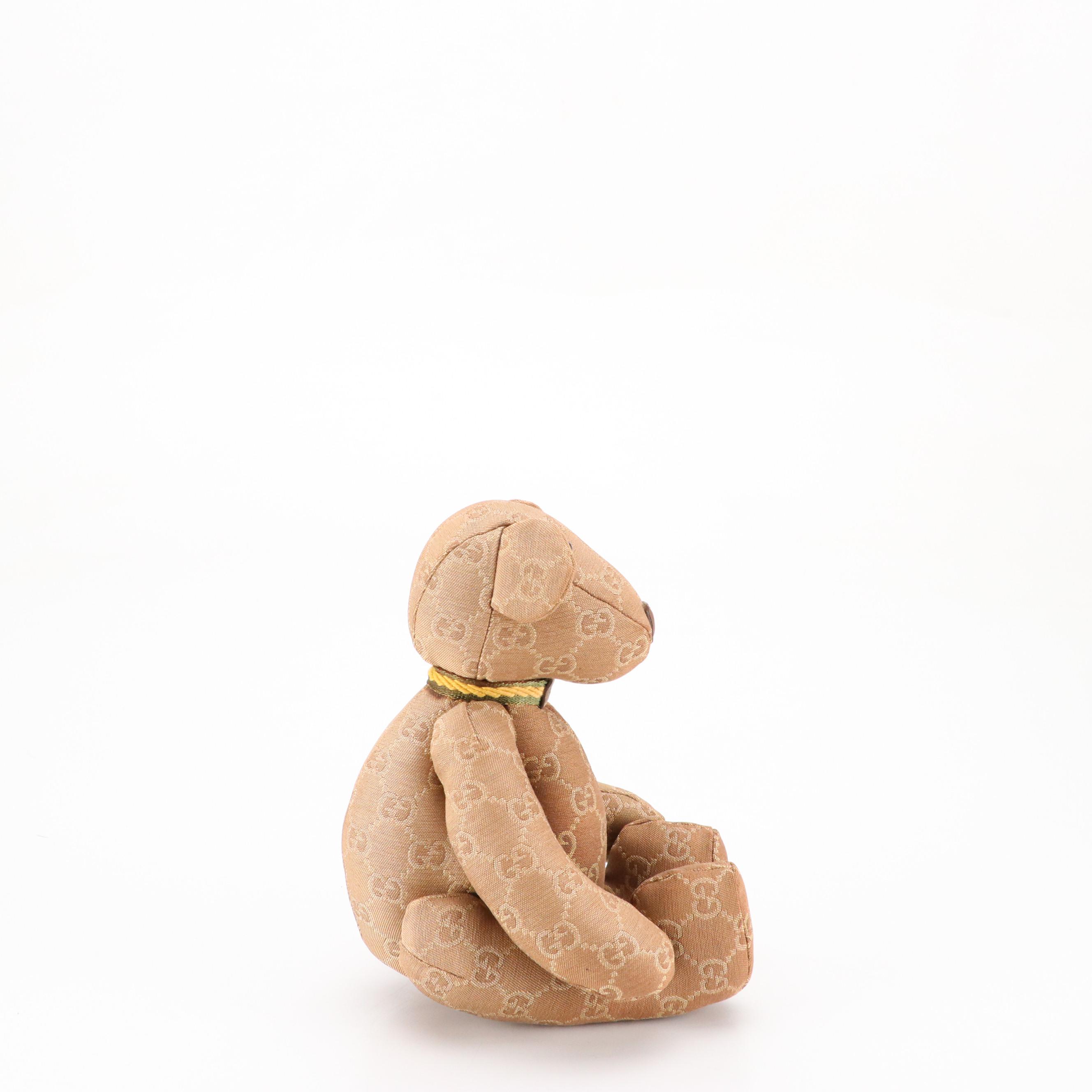 Gucci Stuffed Teddy Bear Toy in GG Canvas with Leather Detail