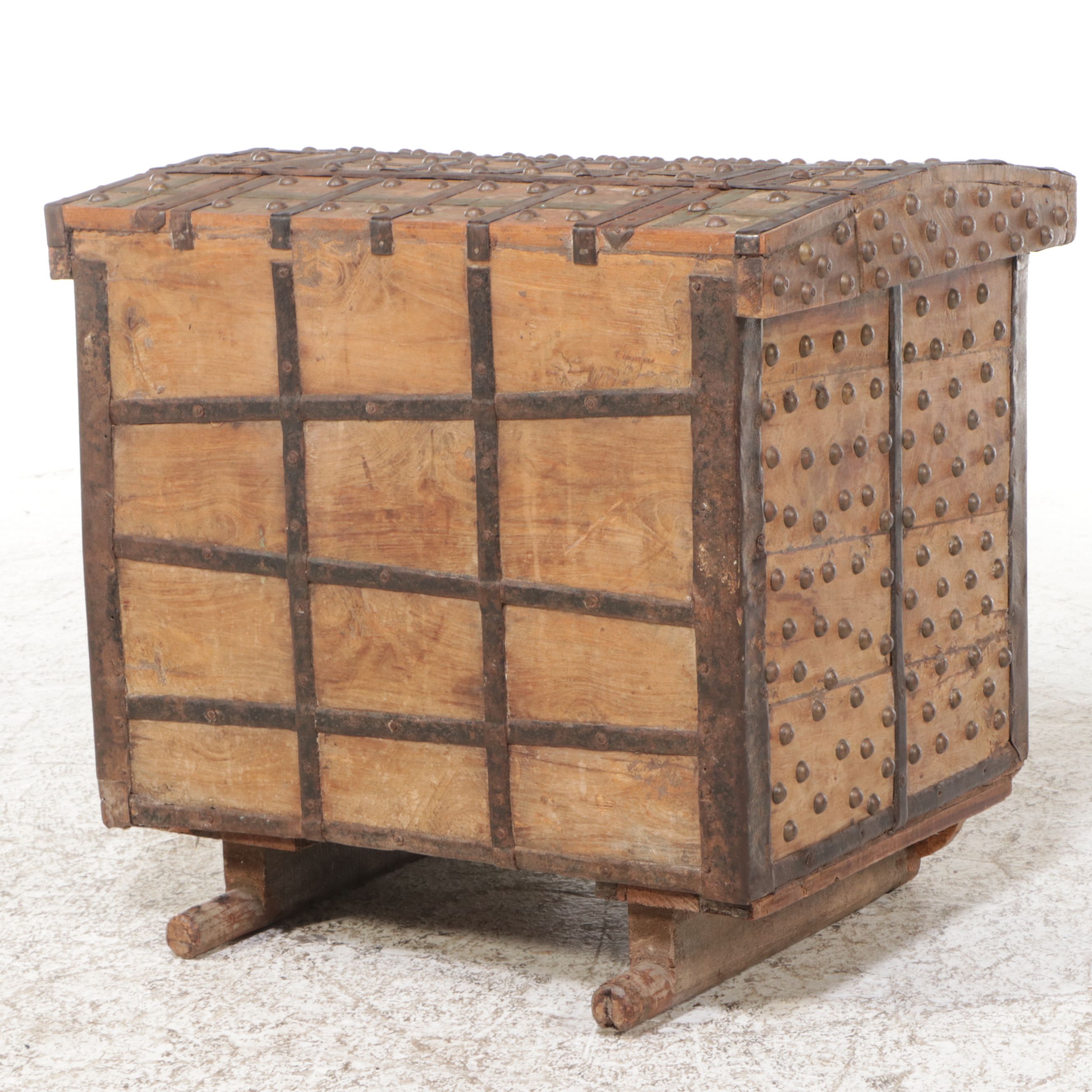 Anglo-Indian Iron Bound Wood Dowry Chest
