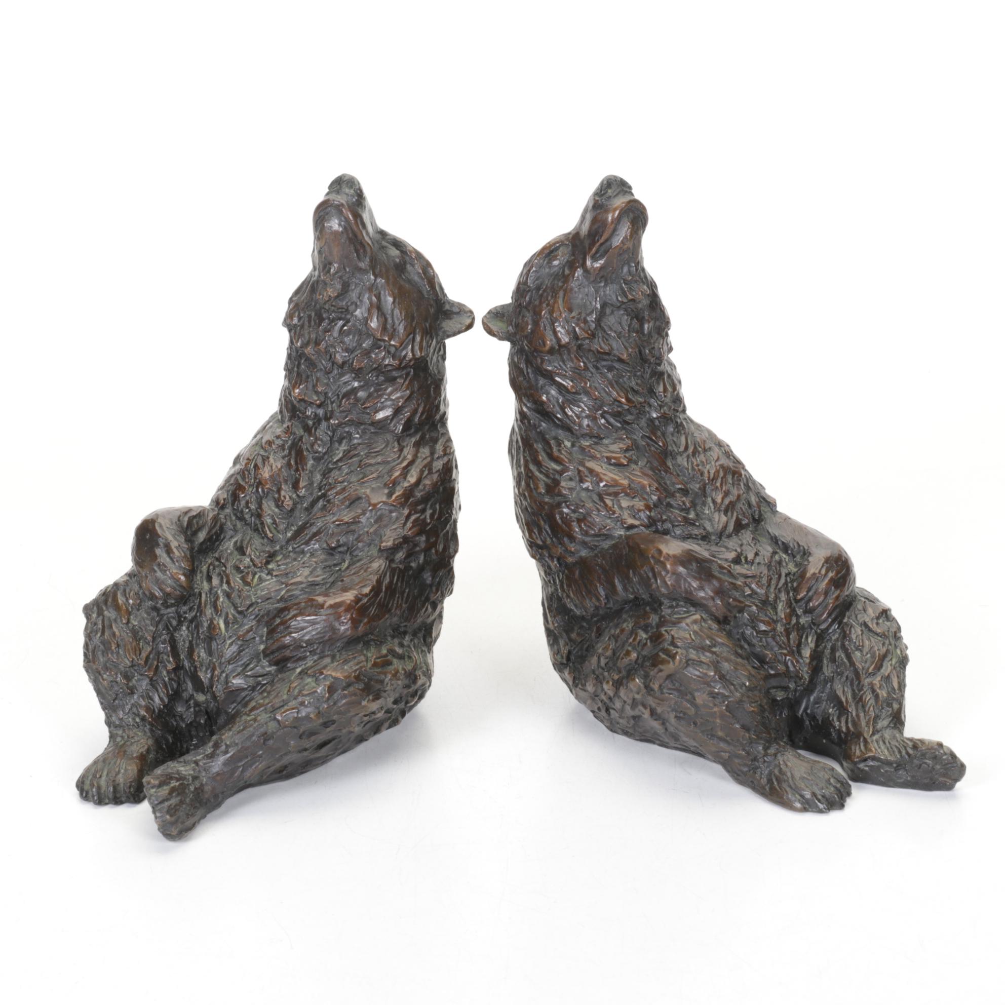 David H. Turner Bronze Seated Bear Bookends, 1992