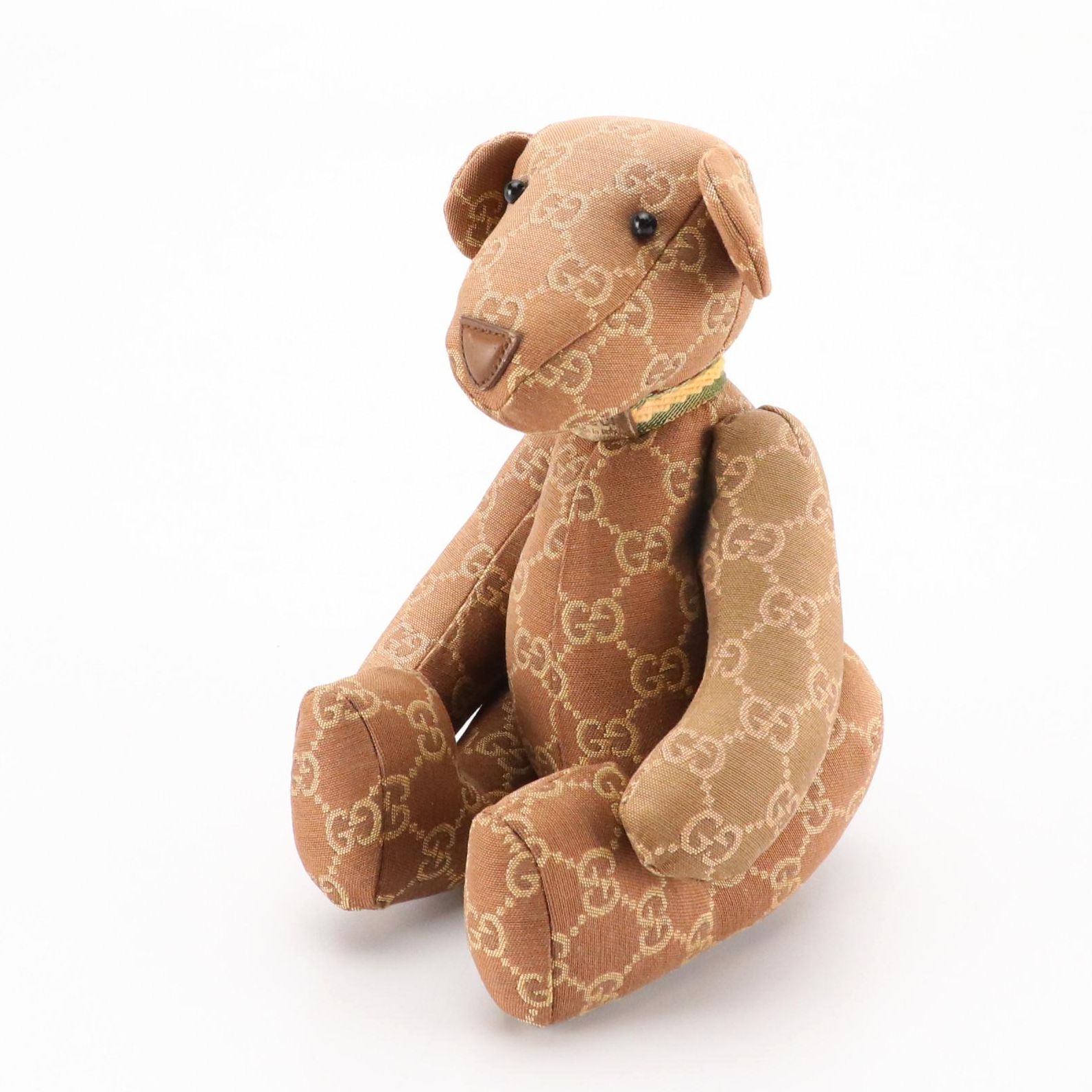 Gucci Stuffed Teddy Bear Toy in GG Canvas with Leather Detail