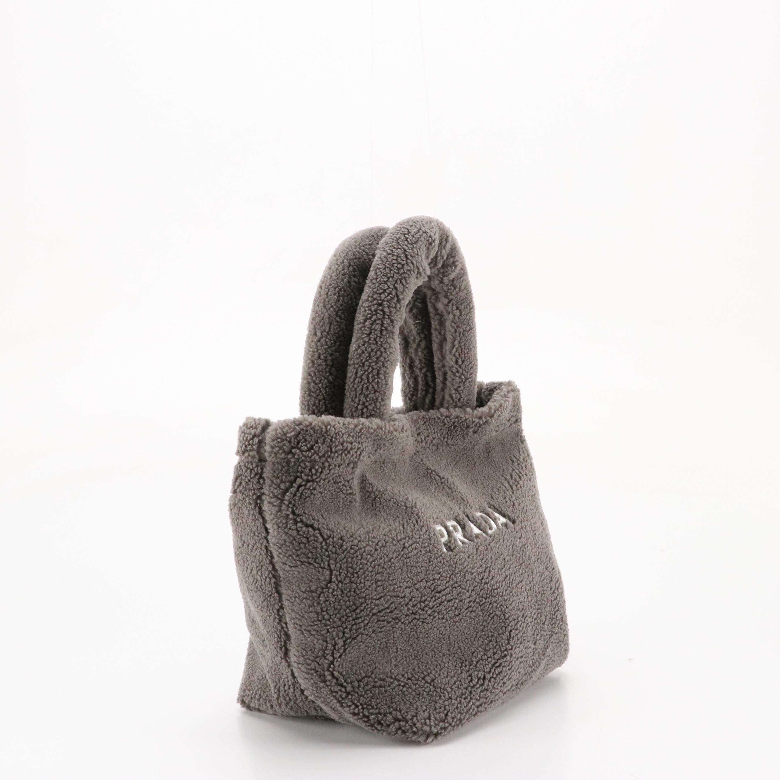 Prada Promotional Signature Fleece Handbag in Grey/White