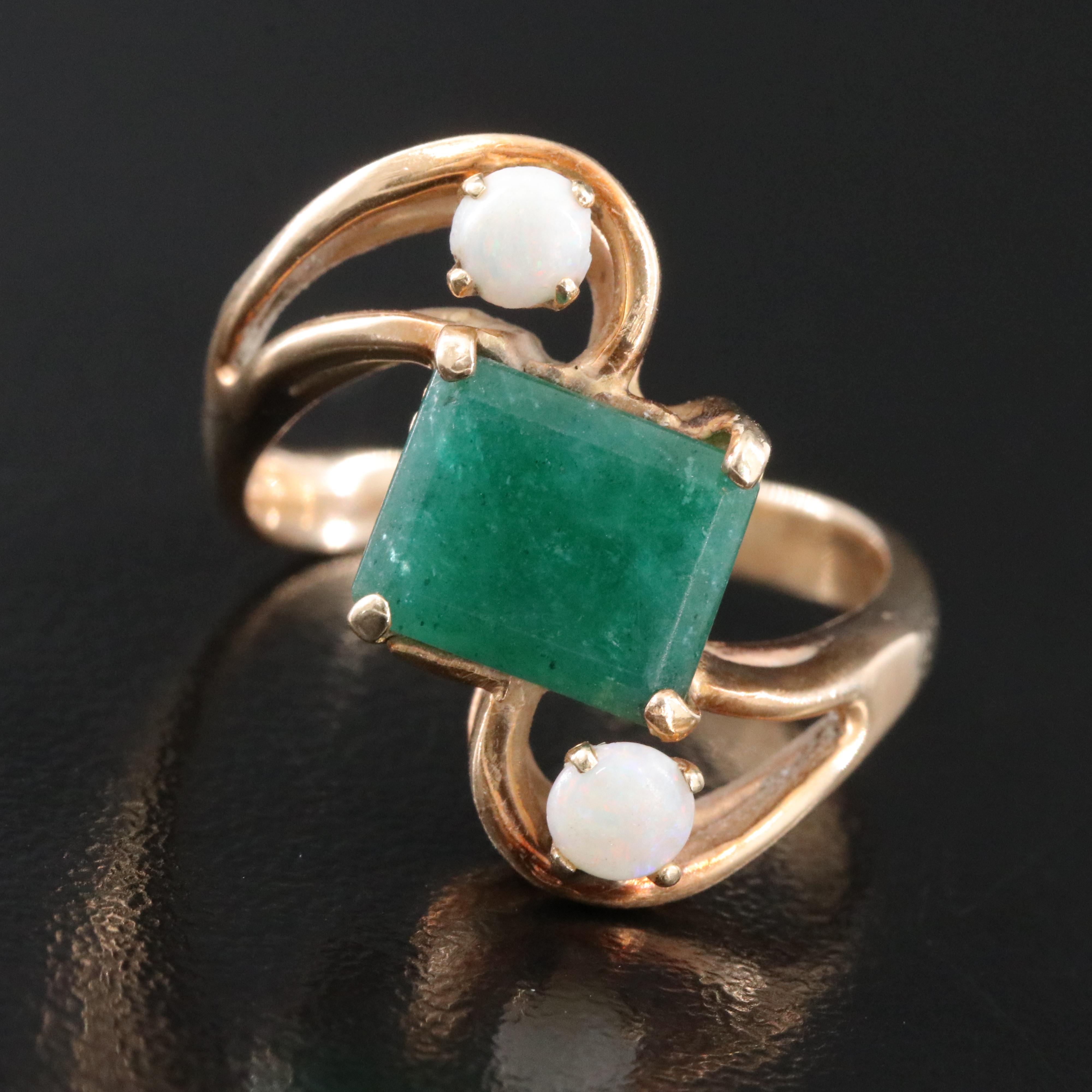 14K 2.03 CT Emerald and Opal Ring