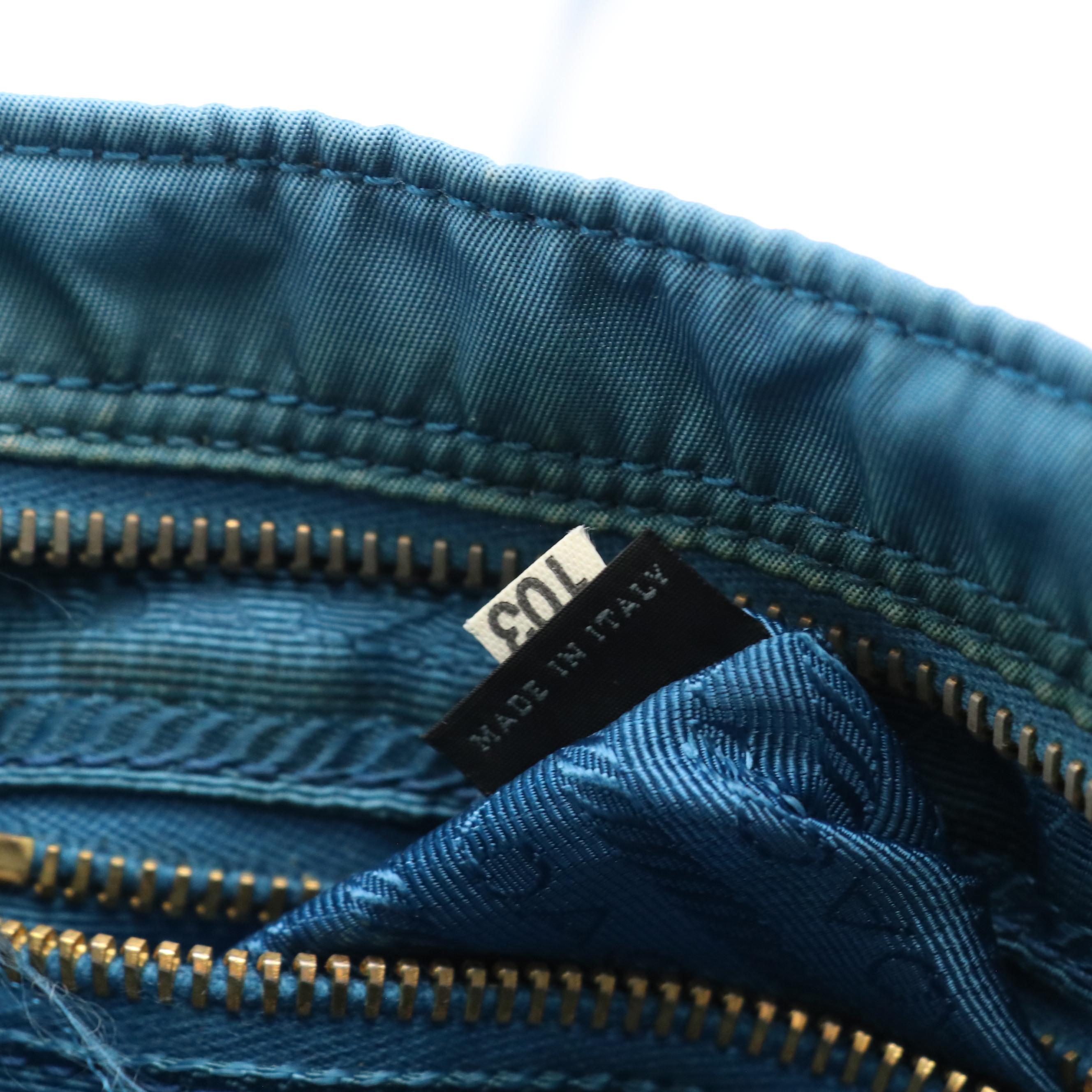 Prada Front Pocket Messenge Crossbody Bag in Blue Tessuto Nylon and Leather Trim