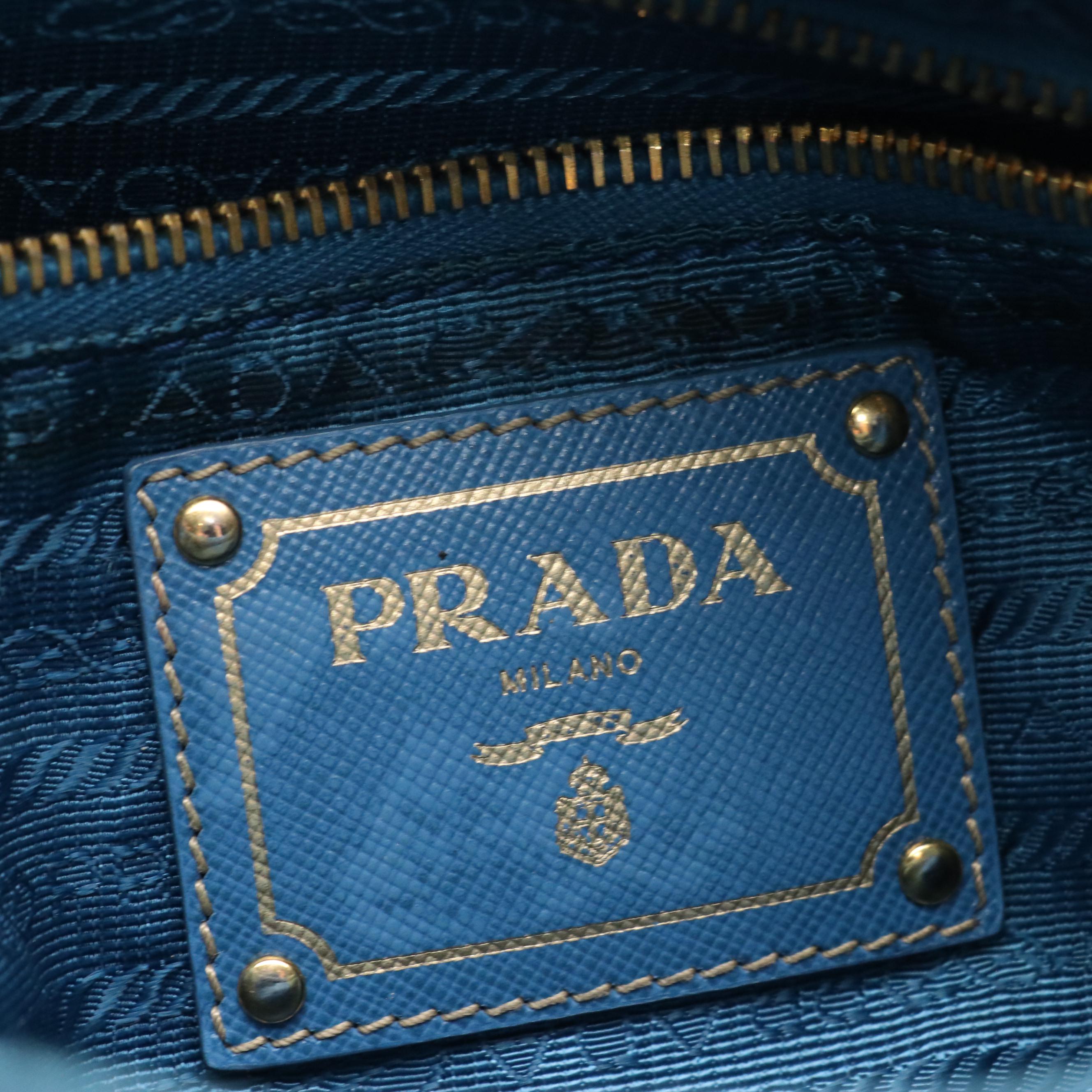 Prada Front Pocket Messenge Crossbody Bag in Blue Tessuto Nylon and Leather Trim