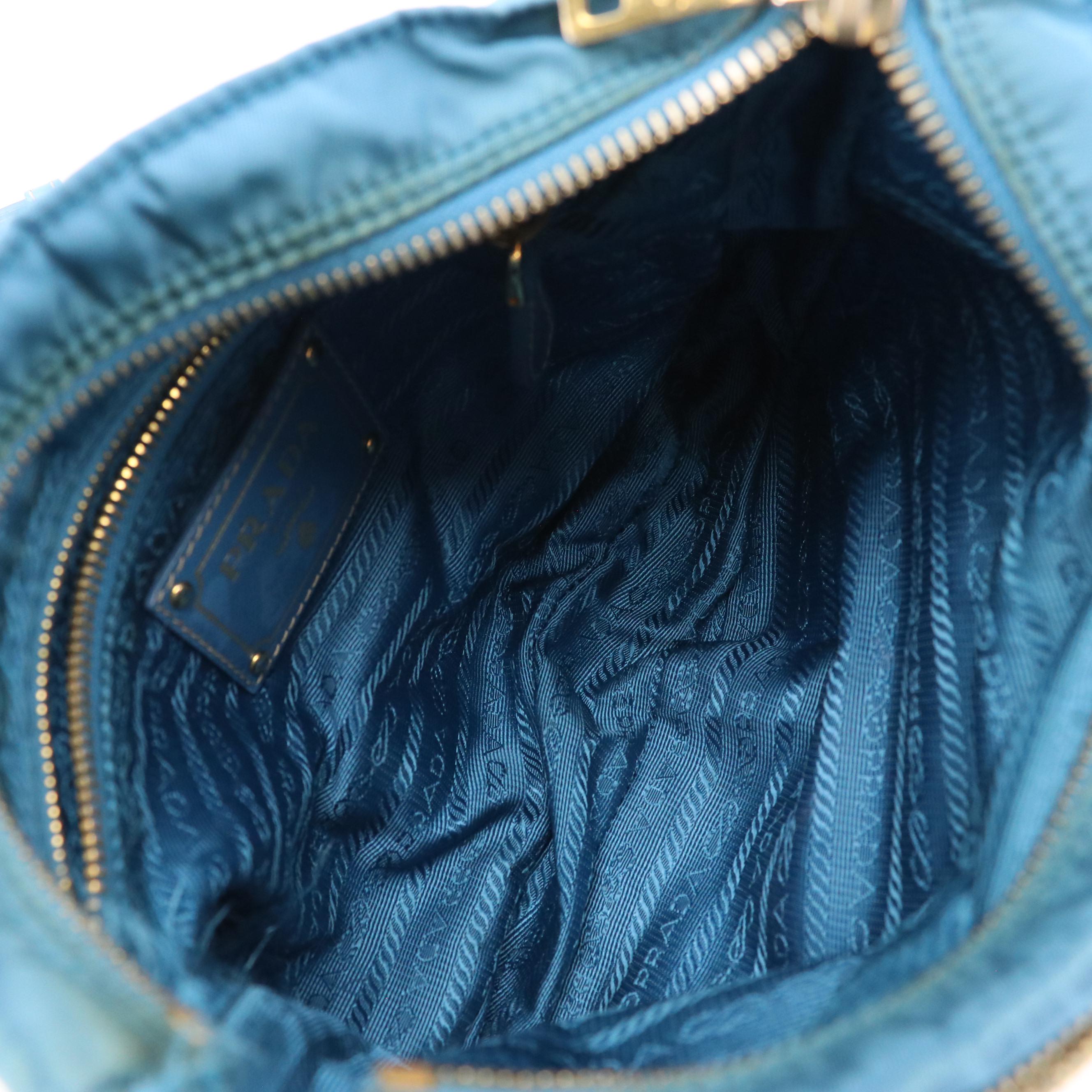 Prada Front Pocket Messenge Crossbody Bag in Blue Tessuto Nylon and Leather Trim