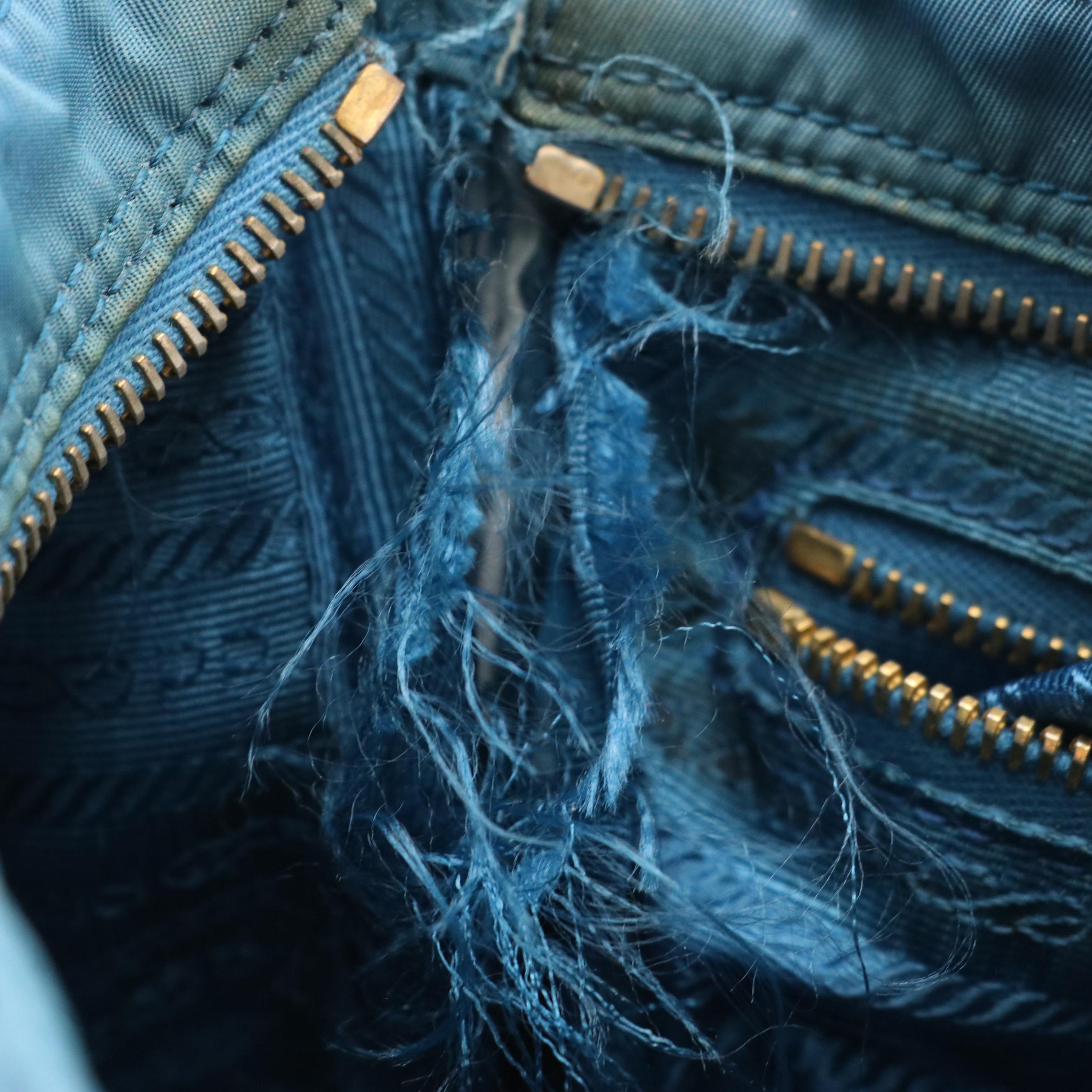 Prada Front Pocket Messenge Crossbody Bag in Blue Tessuto Nylon and Leather Trim