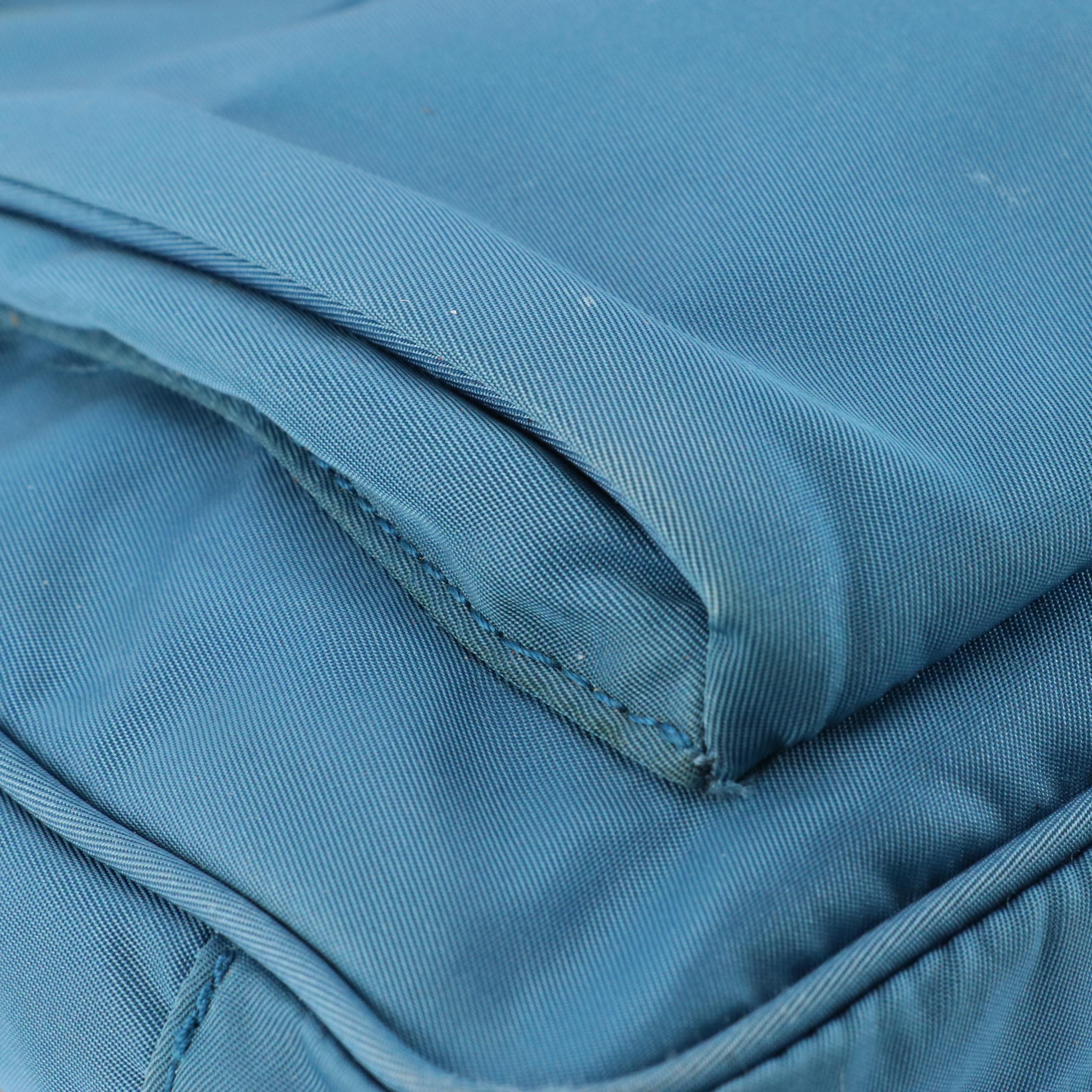 Prada Front Pocket Messenge Crossbody Bag in Blue Tessuto Nylon and Leather Trim