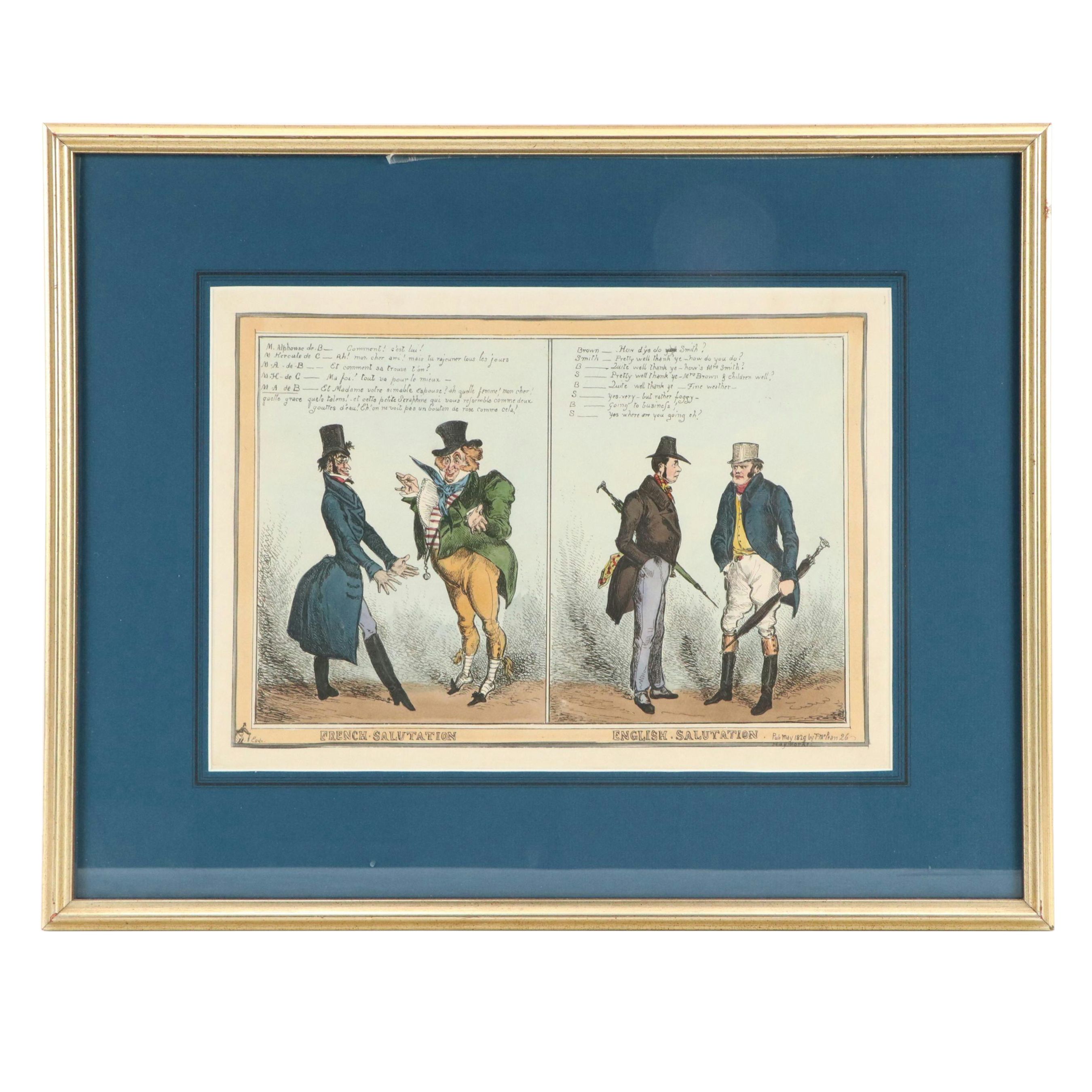 Etching After William Heath "French Salutation / English Salutation"