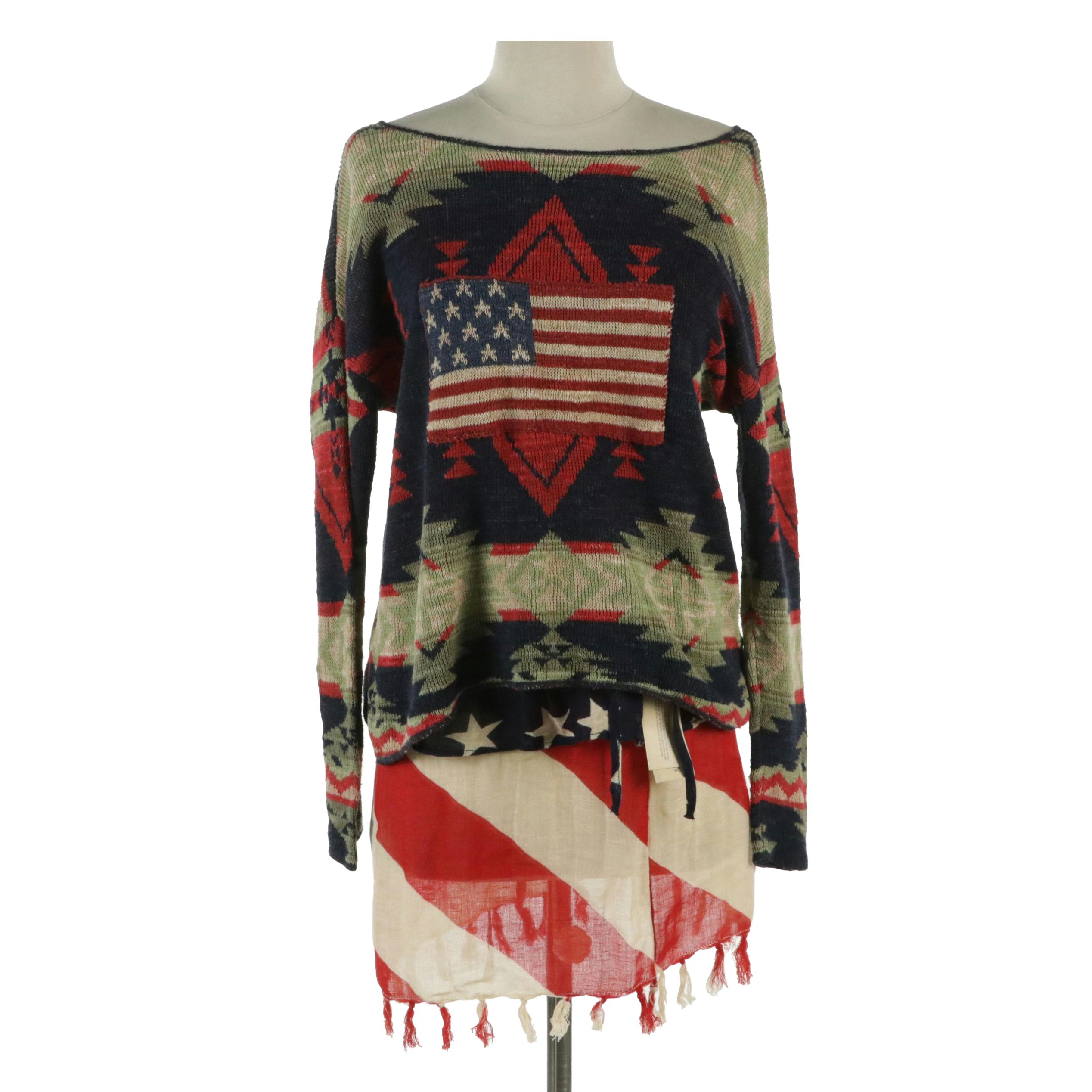 Ralph Lauren Denim & Supply Stars & Stripes Mini Skirt and Cotton Knit Sweater