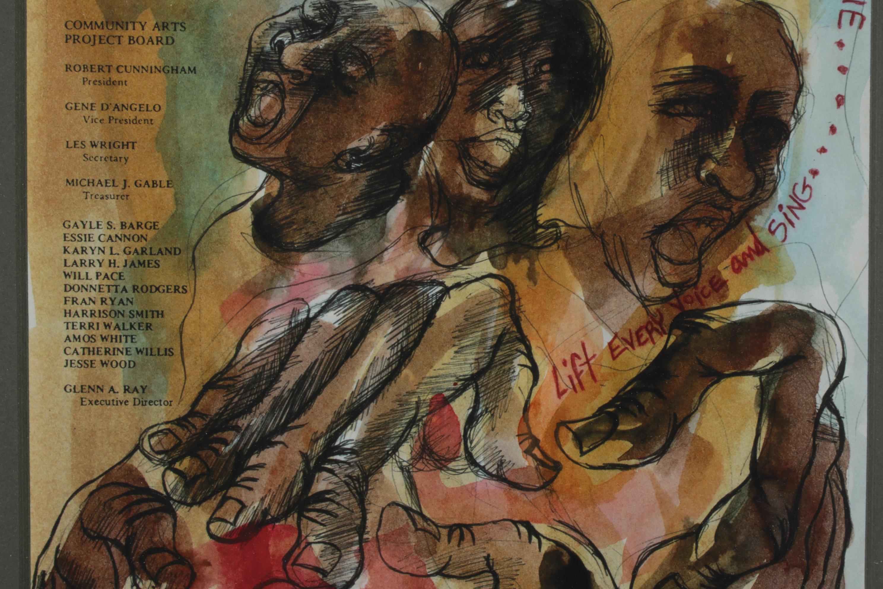 Giclée after Aminah Robinson of MLK Jr. Performing Arts Center Opening, 1987