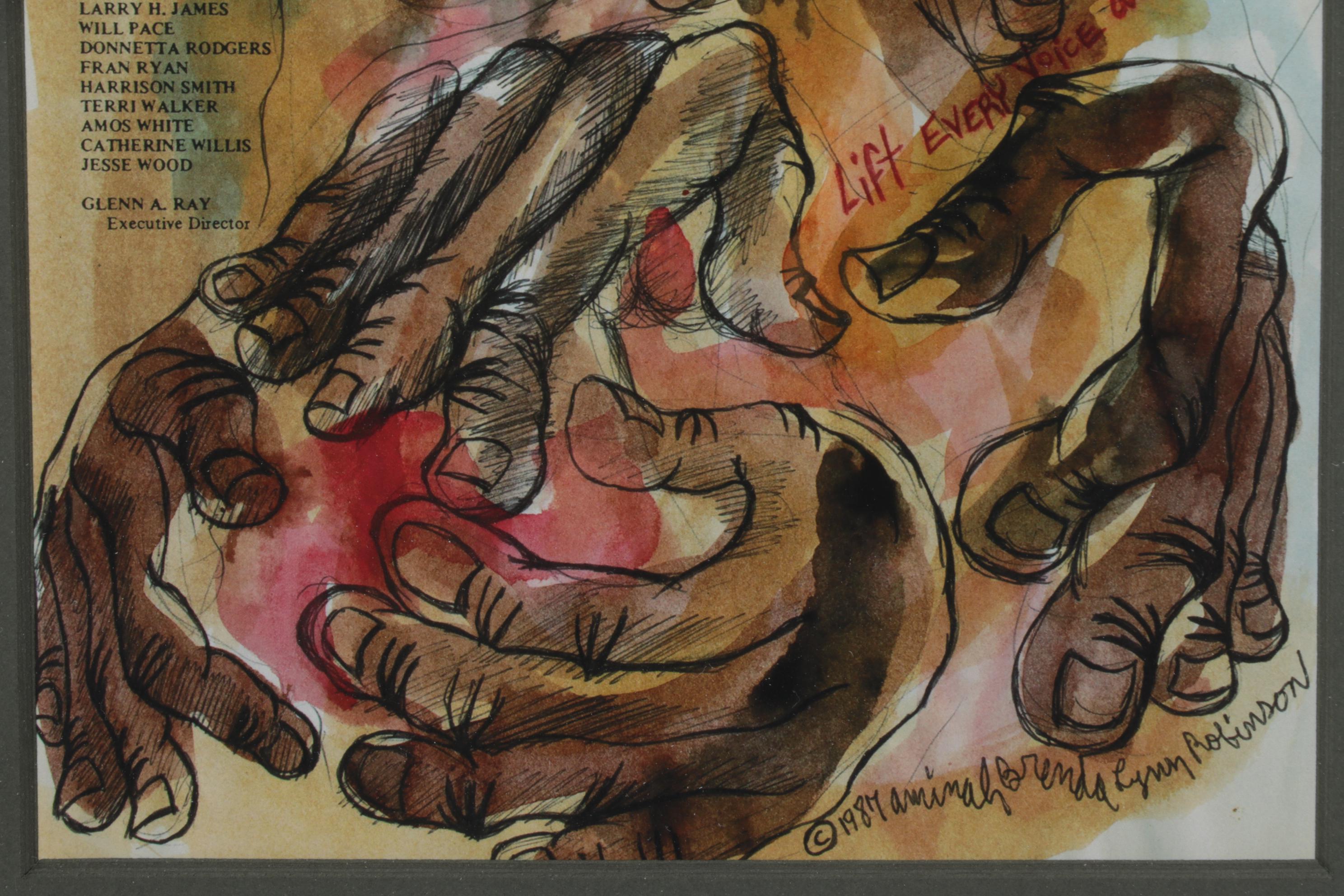 Giclée after Aminah Robinson of MLK Jr. Performing Arts Center Opening, 1987