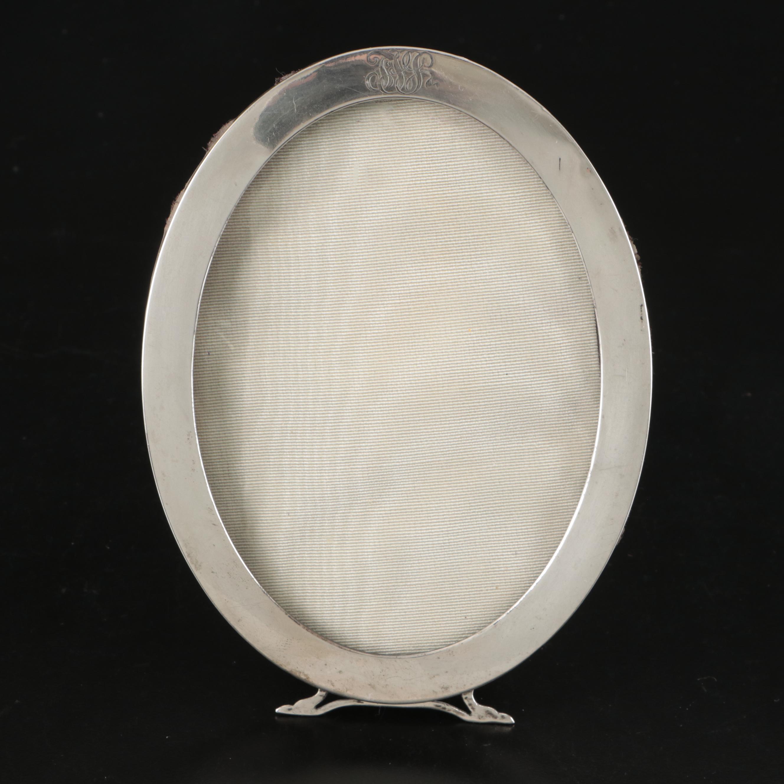 Sterling Silver Monogrammed Picture Frame with Moire Backing