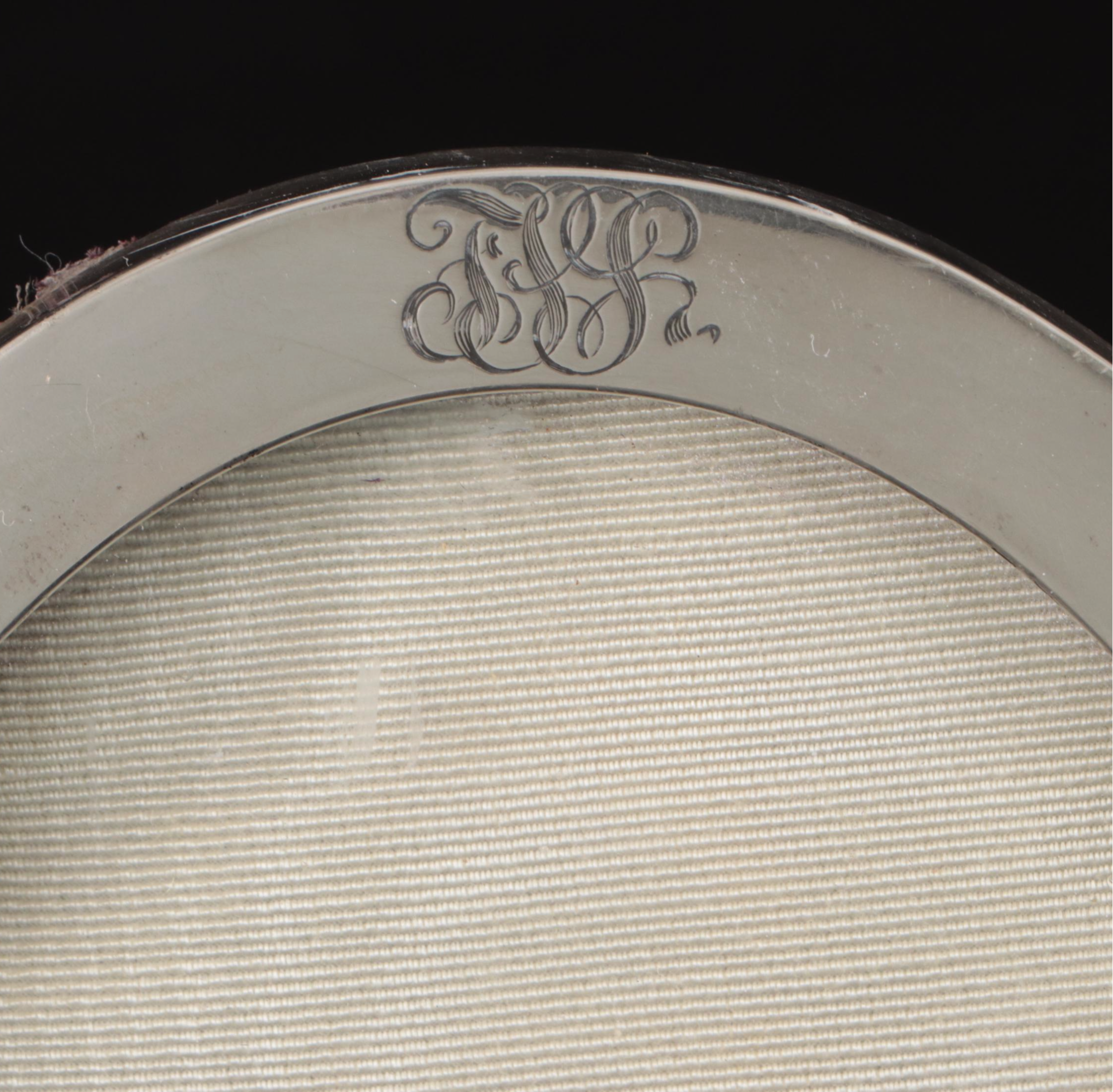 Sterling Silver Monogrammed Picture Frame with Moire Backing