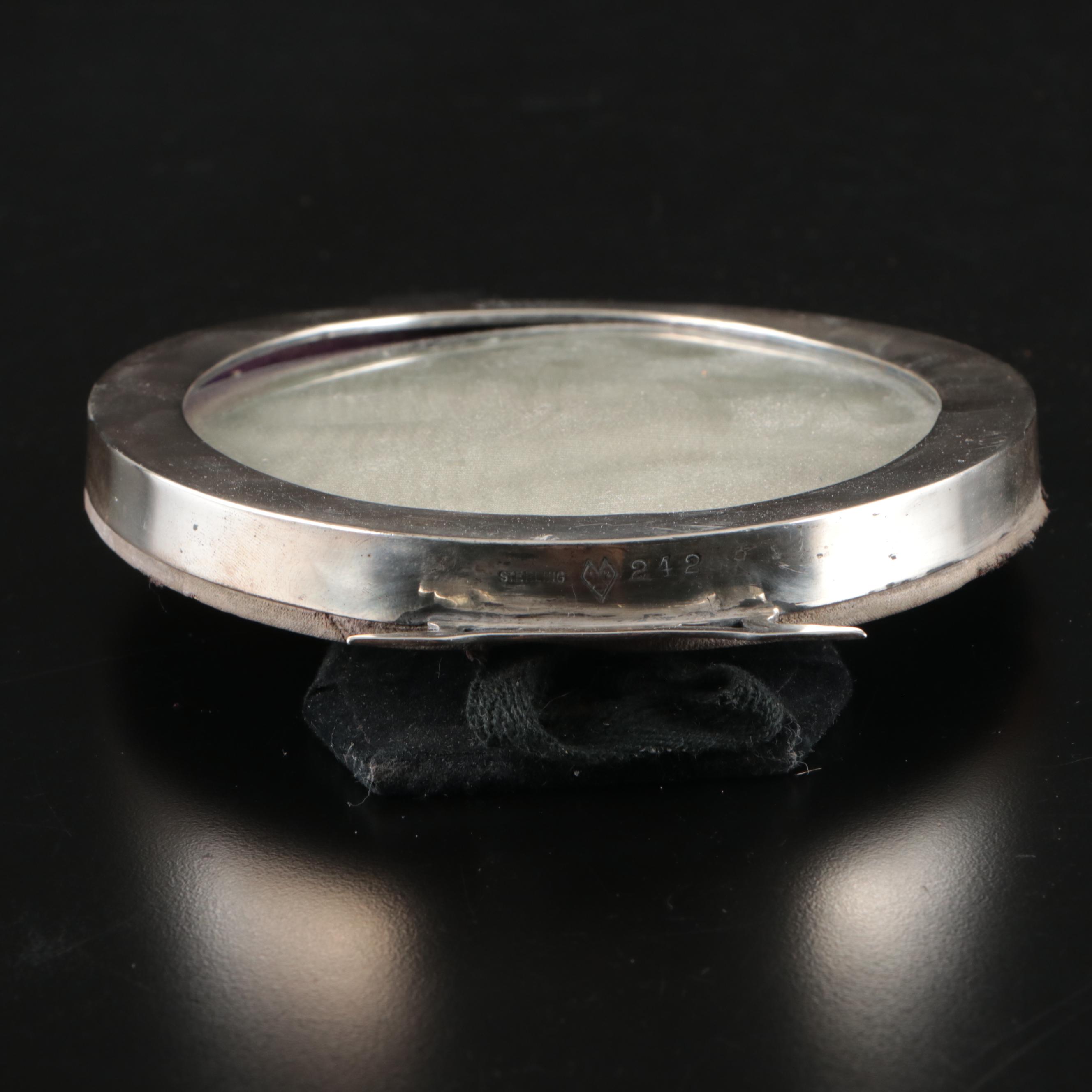 Sterling Silver Monogrammed Picture Frame with Moire Backing