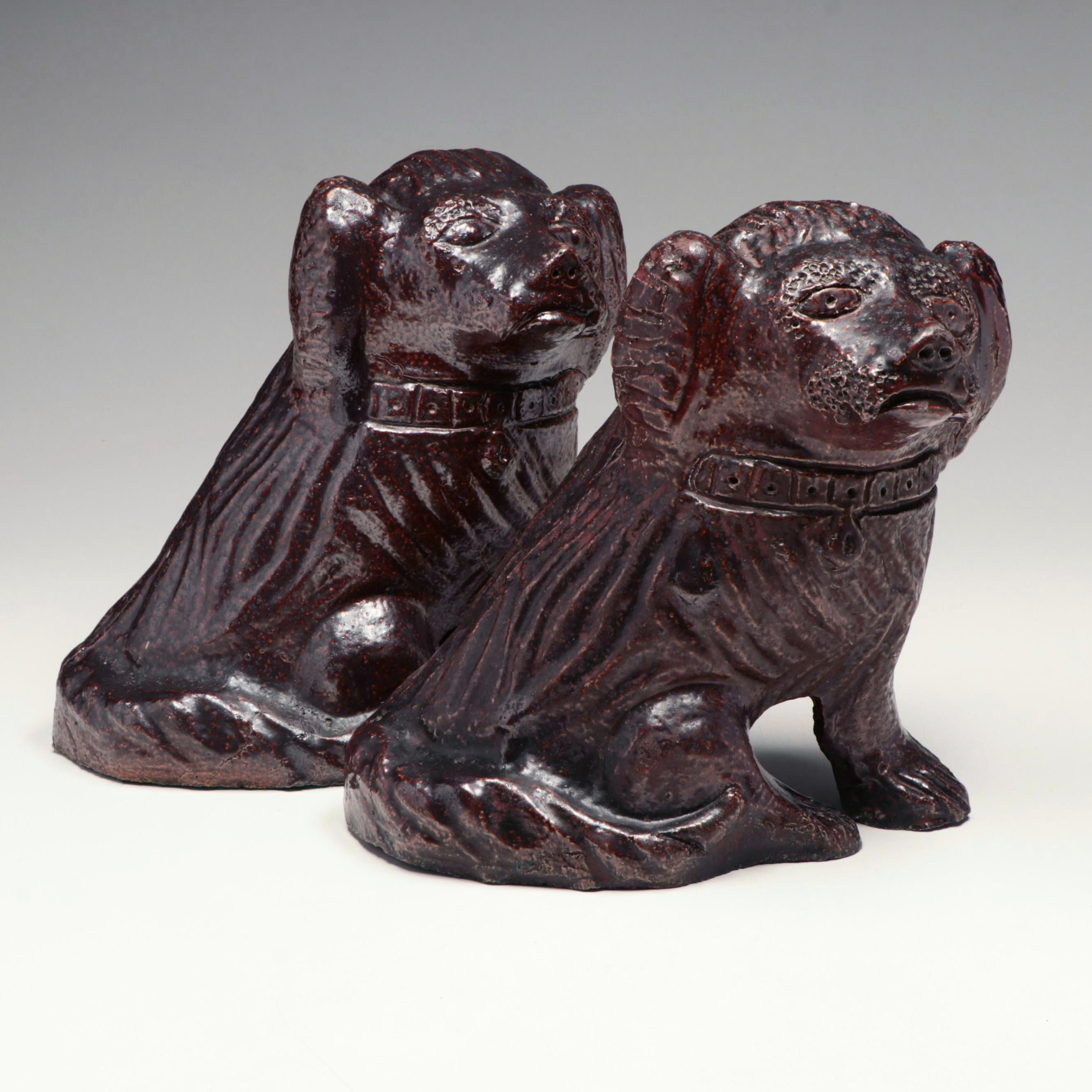 Antique Ohio Pottery Sewer Tile Flat Head Dogs, Late 19th/Early 20th Century