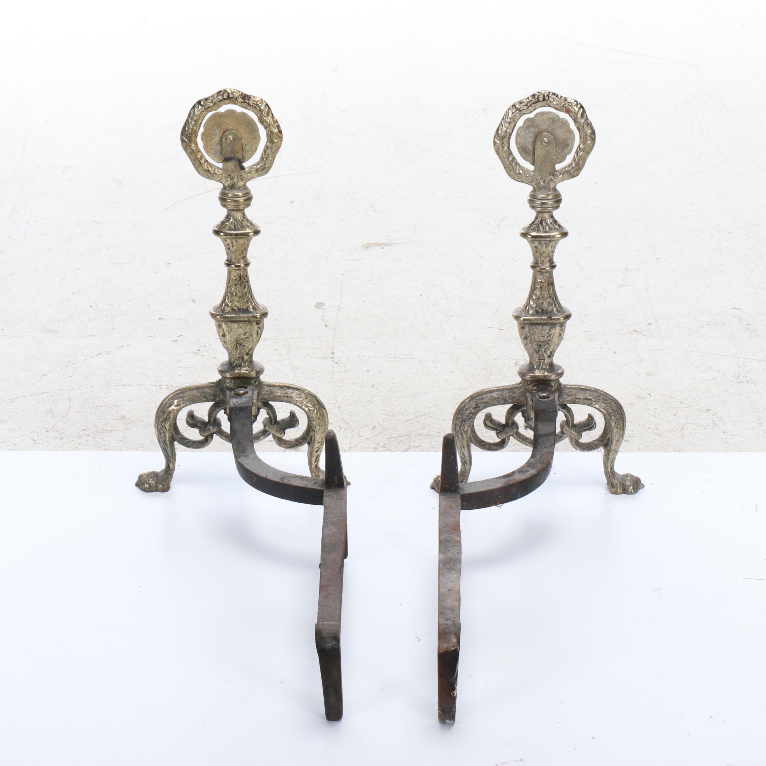 Pair of French Style Cast Iron Claw-Footed Andirons