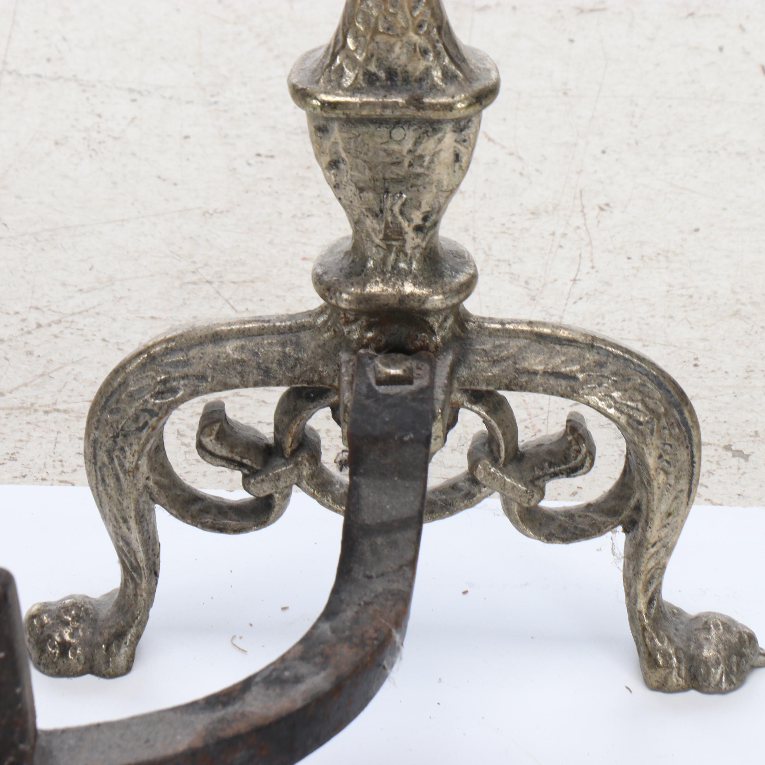Pair of French Style Cast Iron Claw-Footed Andirons