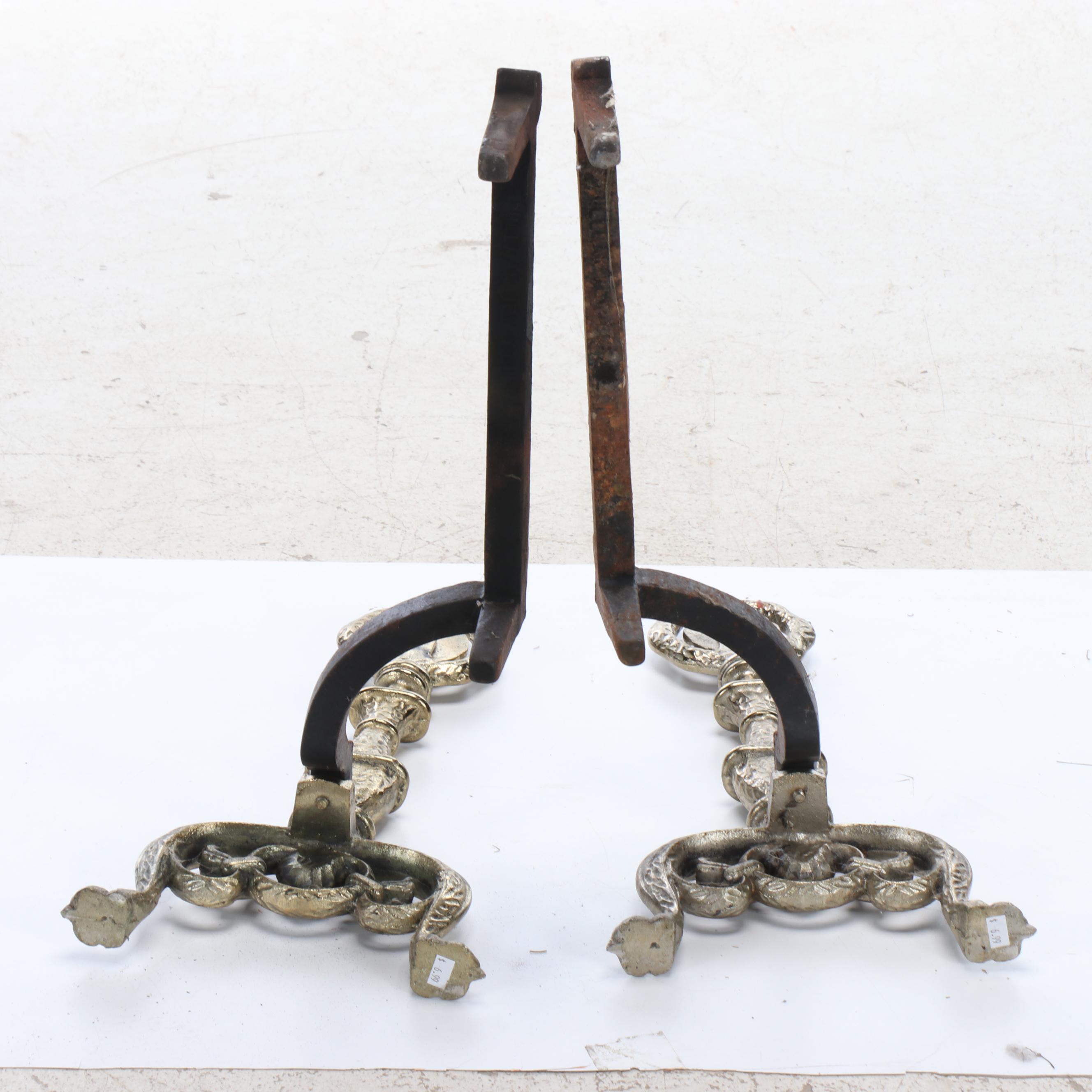 Pair of French Style Cast Iron Claw-Footed Andirons