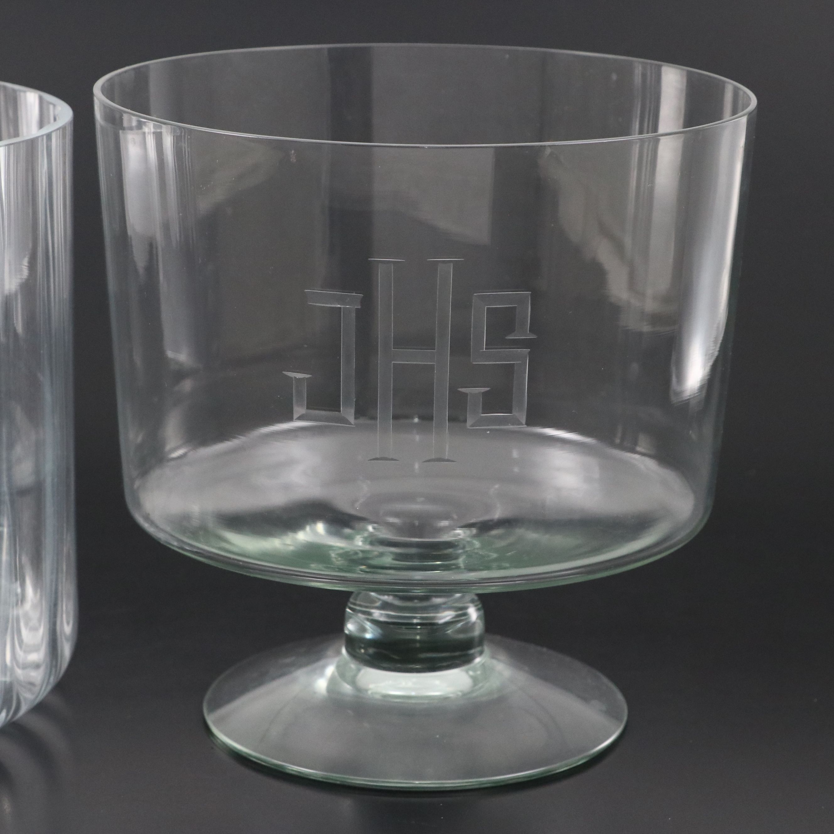 Monogrammed Glass Pedestal Trifle Bowl with Corrugated Glass Bowl